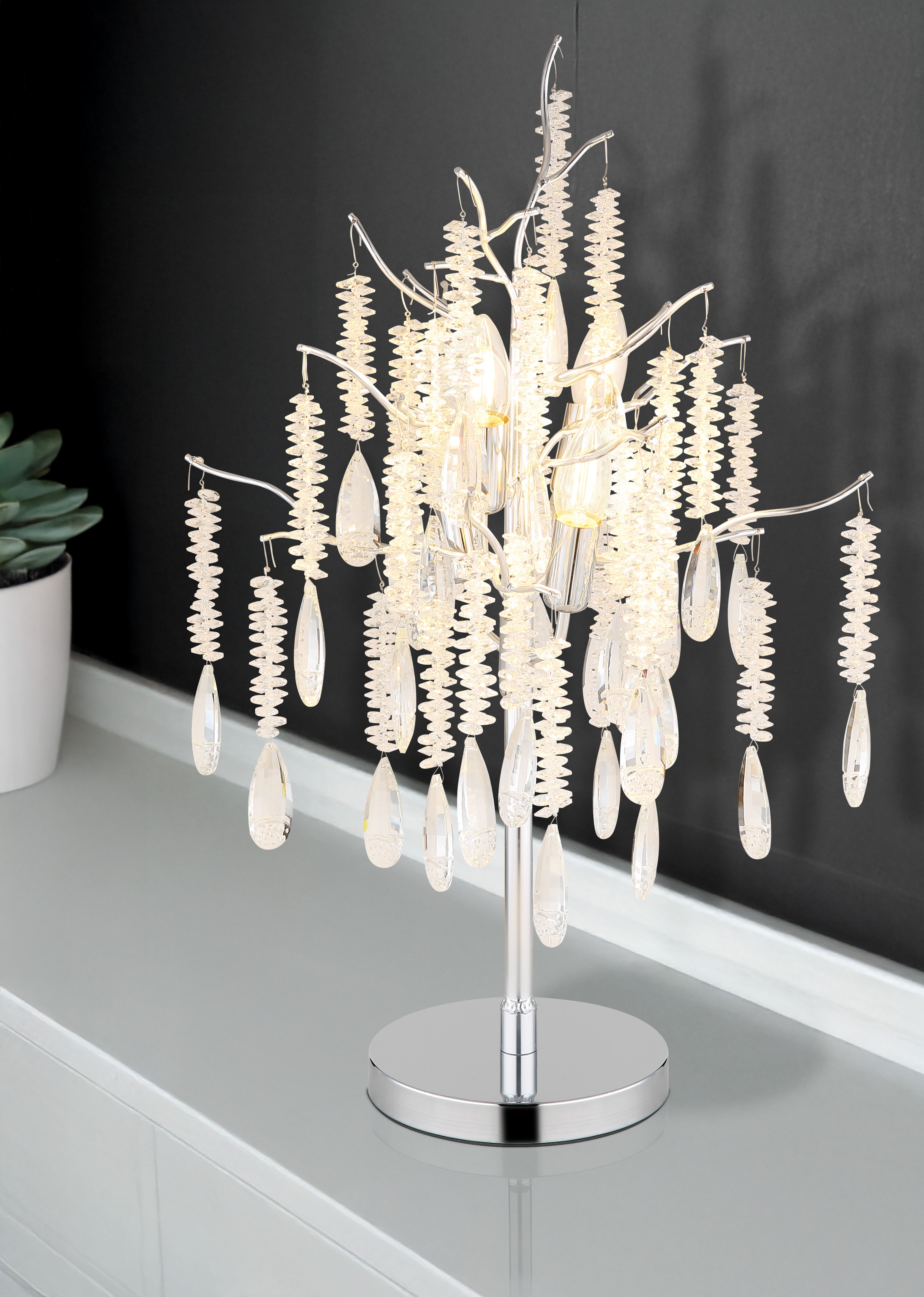 GLOBO LIGHTING Tischleuchte »KINGA« E14 1 Stk. Design Tischlampe mit funkelndem Kristallglas
