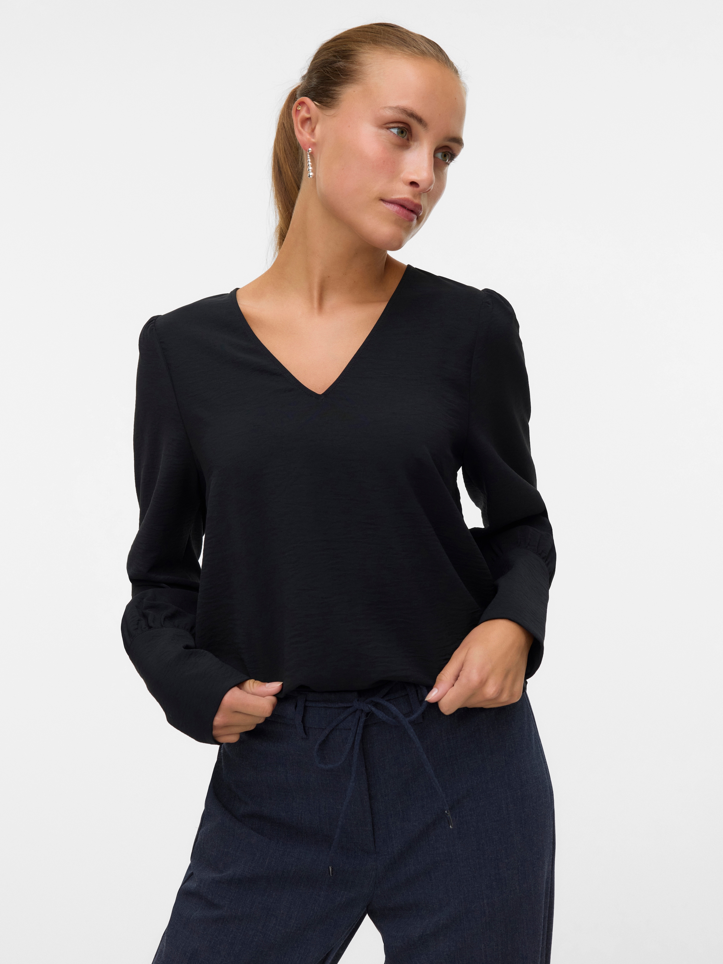 Vero Moda Langarmbluse "VMESME LS V-NECK TOP WVN GA" günstig online kaufen