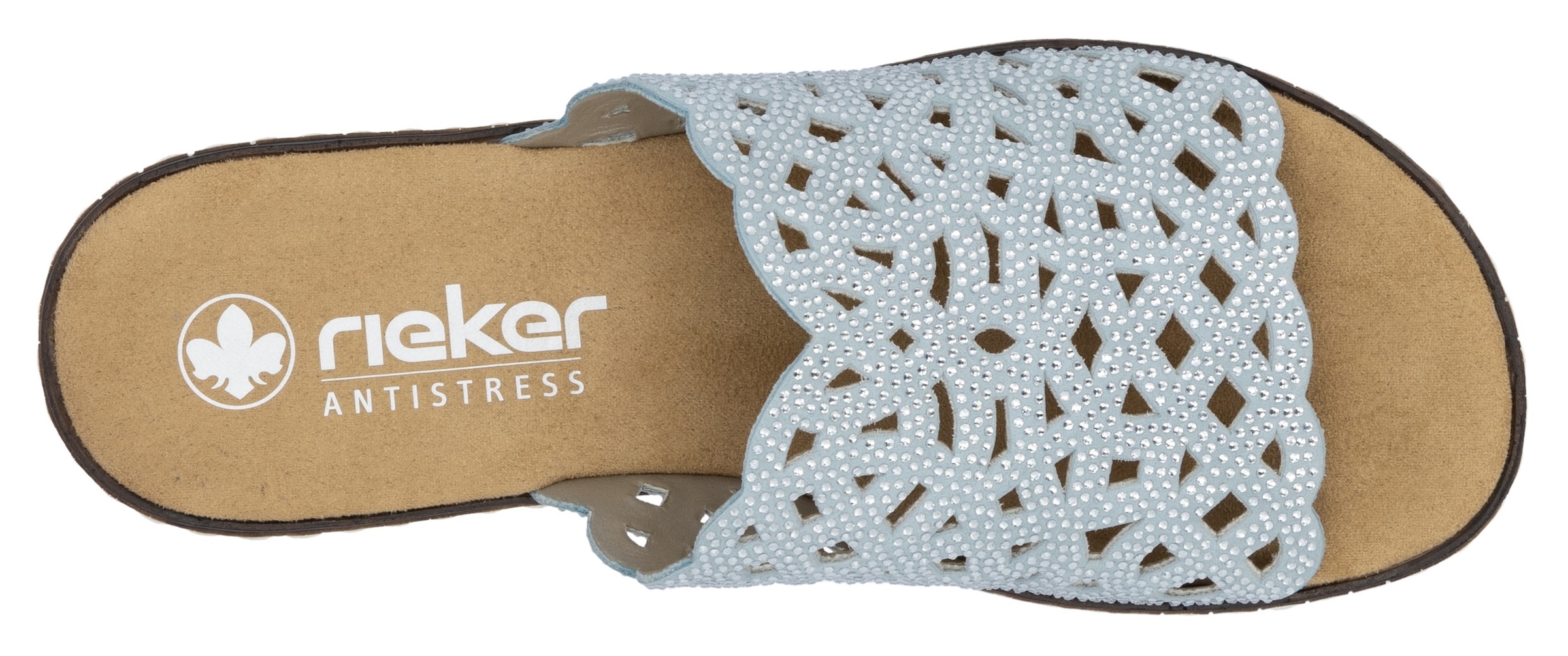 Rieker Pantolette, Sommerschuh, Schlappen, Hausschuh, Keilabsatz mit Perfortion