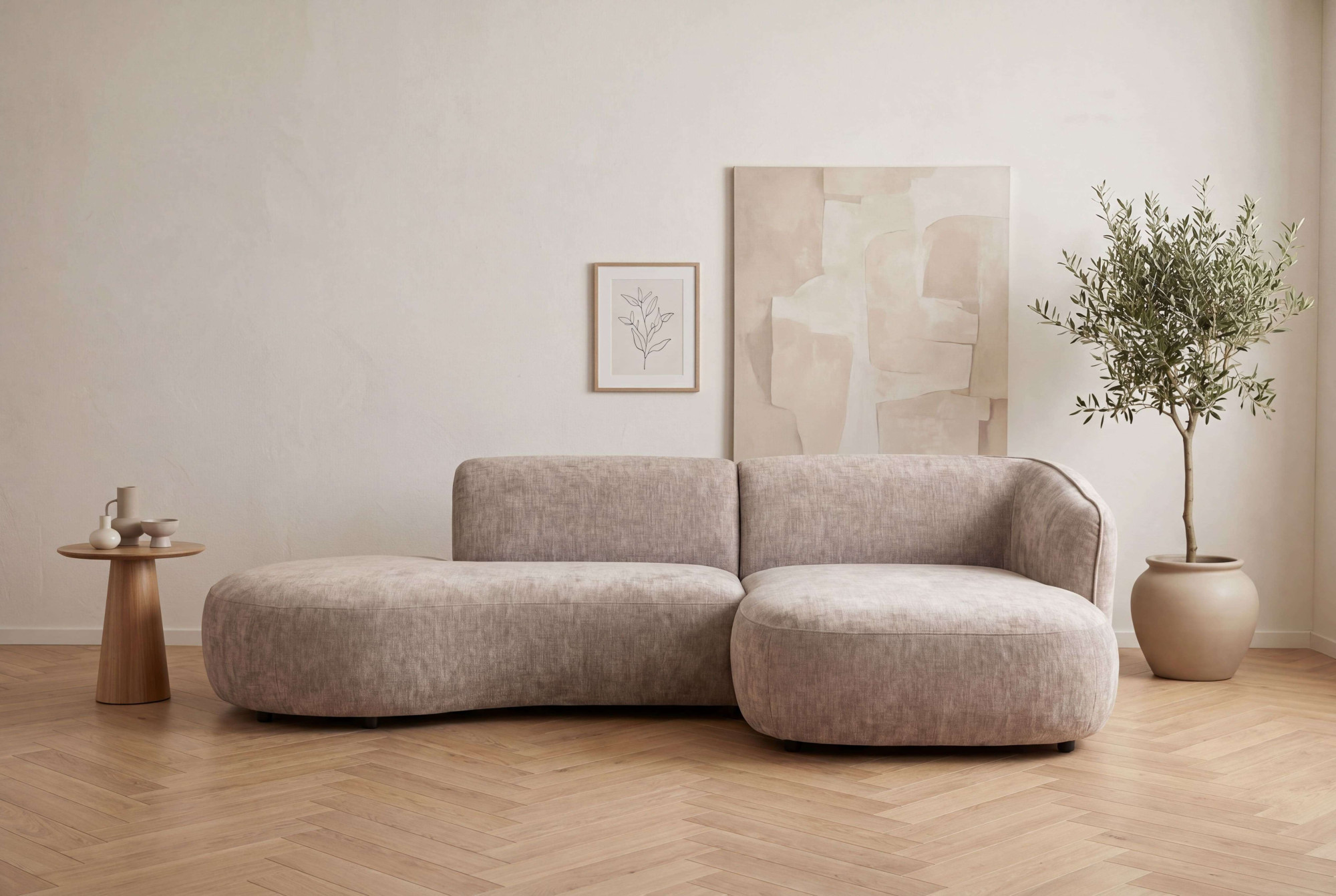 OTTO home Ecksofa "OSTRUP Rundsofa, L-Form, Naturtöne, Boucle oder Chenille" Breite 278 cm, organische Form mit sanften Rundungen