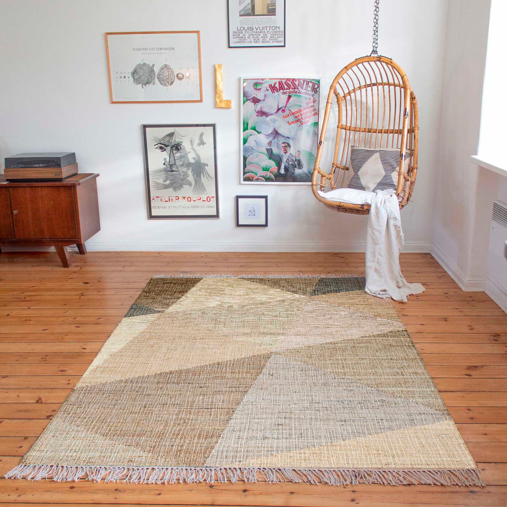 Green Looop Teppich "Vincent GL-82111" rechteckig 4 mm Höhe Naturfaser Teppich aus 80% Jute 20% Baumwolle, mit Fransen, Wohnzimmer