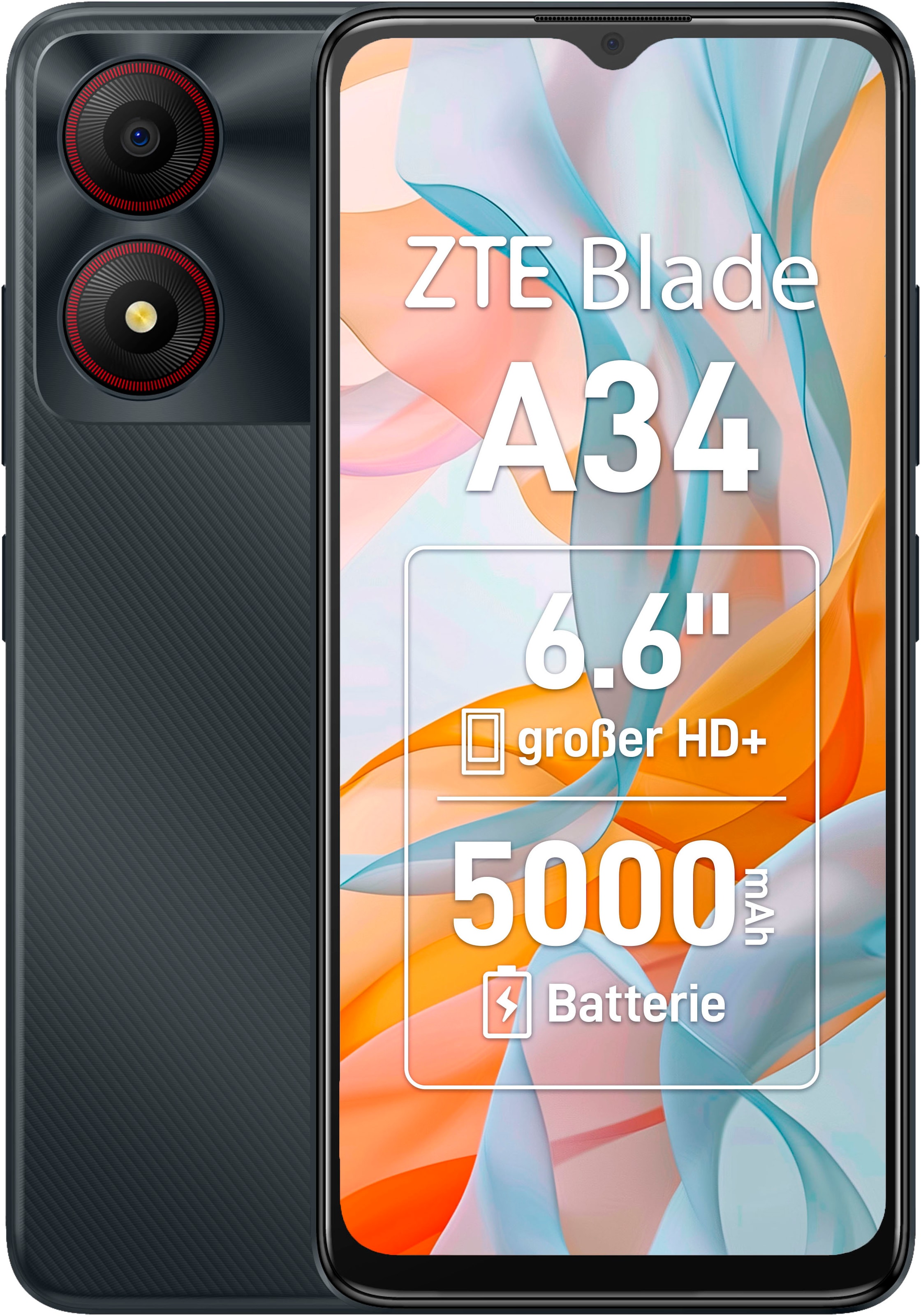 Smartphone »Blade A34«, Grau, 16,76 cm/6,6 Zoll, 64 GB Speicherplatz, 8 MP Kamera