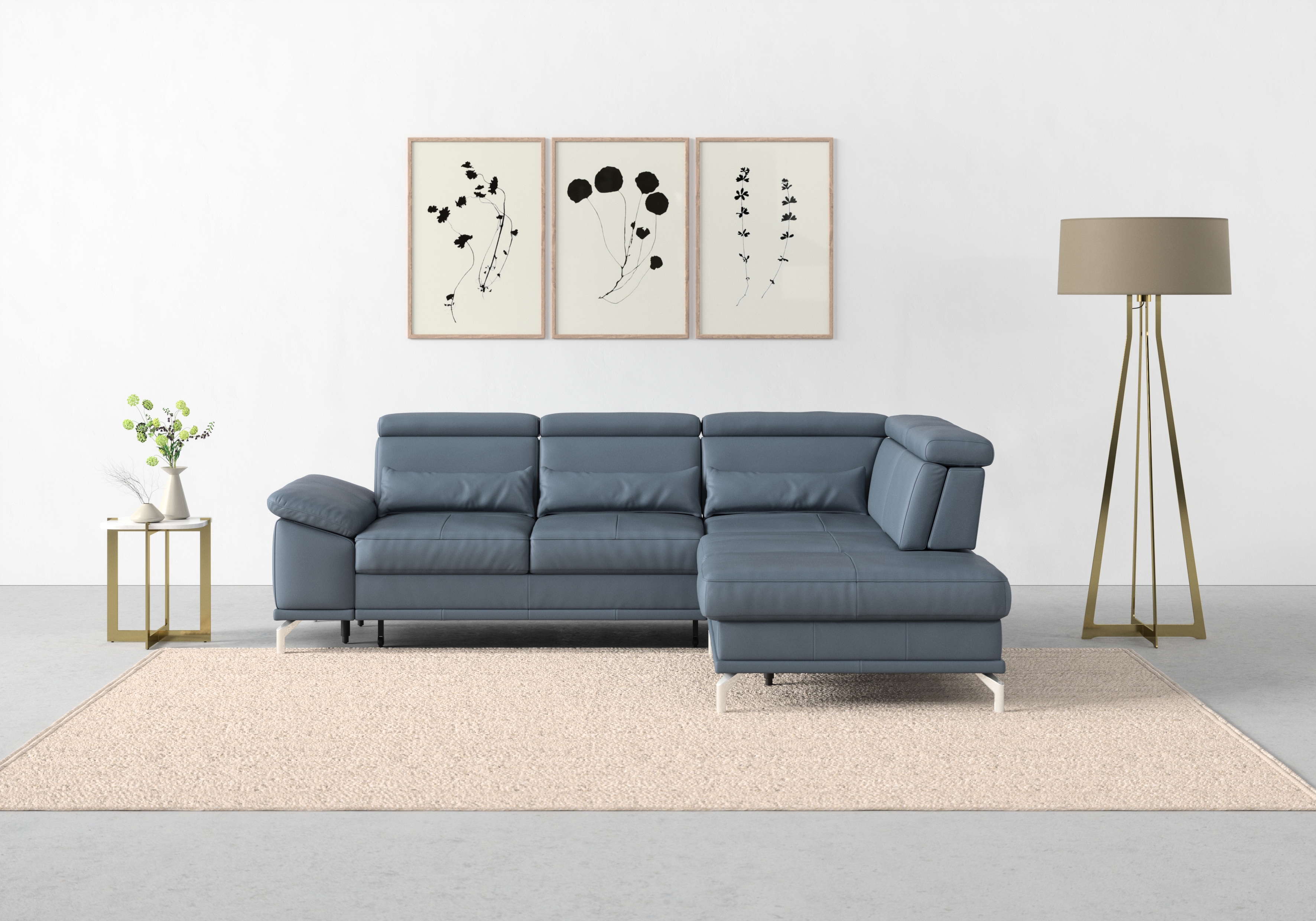 sit&more Ecksofa "Cabrio L-Form, B: 274 cm, mit Sitztiefen-, Arm- & Kopfteilverstellung" 3 Nierenkissen, Federkern, optional Schlaffunktion und Stauraum