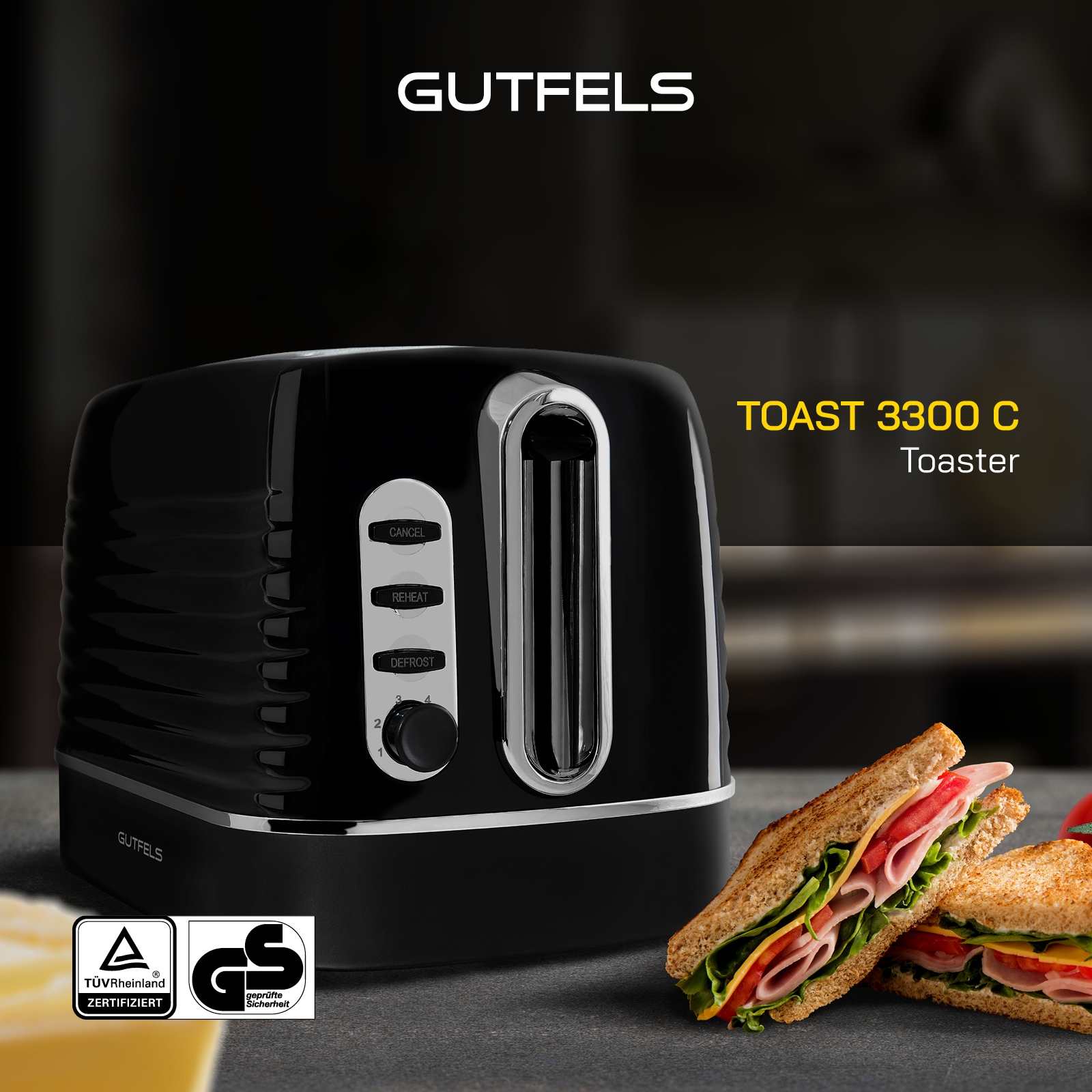 Gutfels Toaster »TOAST 3300 C«, 2 kurze Schlitze, 1050 W, 2-Scheiben-Toaster,1050 Watt