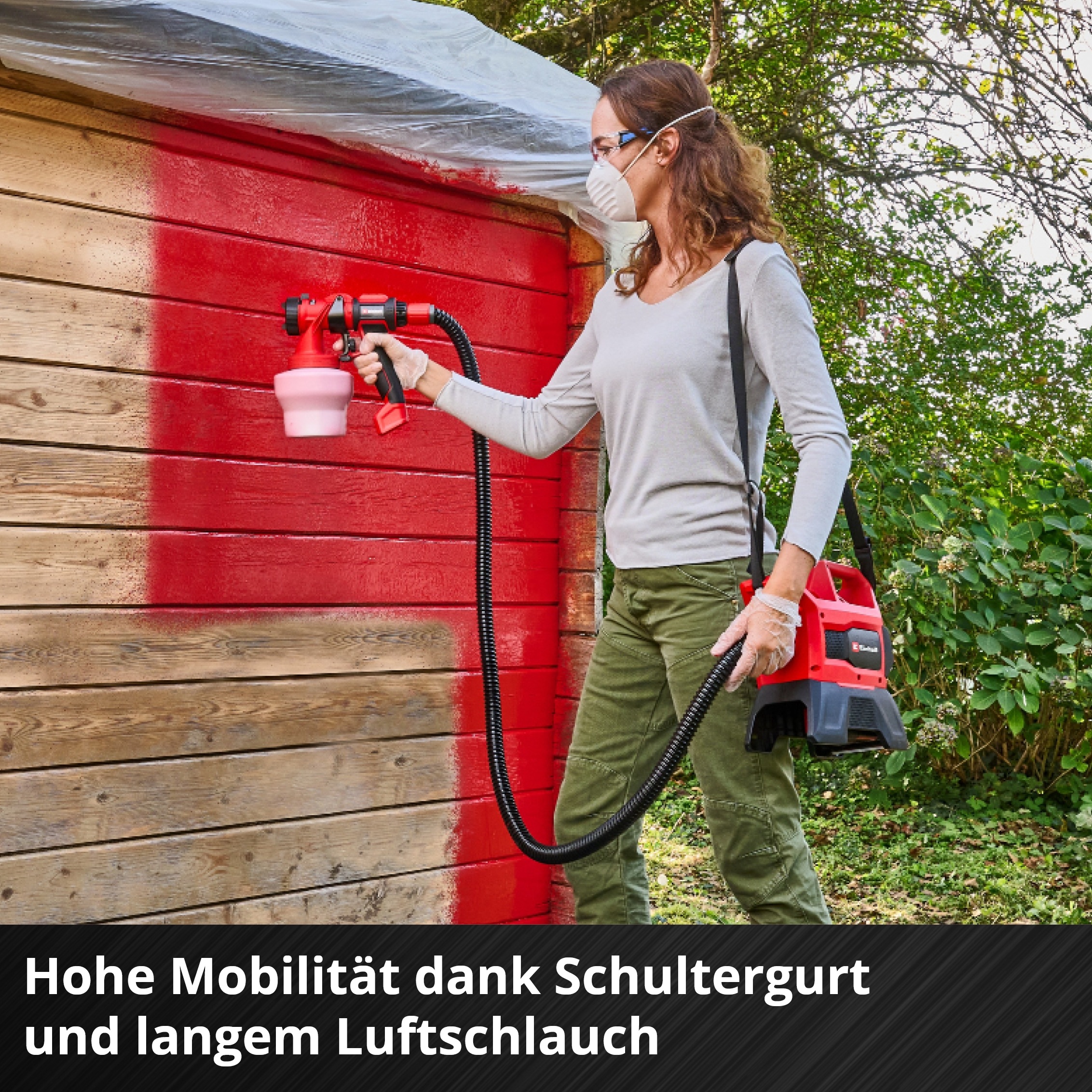 Einhell Farbsprühgerät »akkubetrieben, TE-SY 18/90 Li-Solo«, (Set, 9 tlg.), Mitglied der Power X-Change Familie, ohne Akku