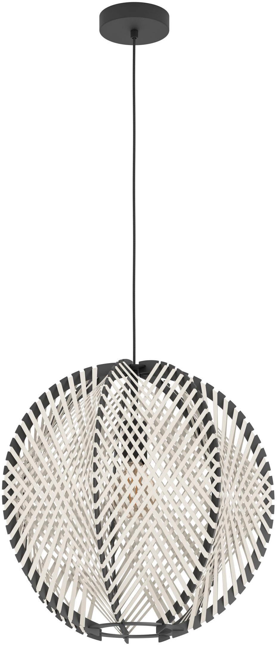 EGLO Hängeleuchte »Waverton Hängelampe, Esszimmerlampe, Metall, Holz, Textil in Weiß, E27« E27 1 Stk. Hängeleuchte - H110 x Ø48 cm - schwarz - 1X40W exkl.