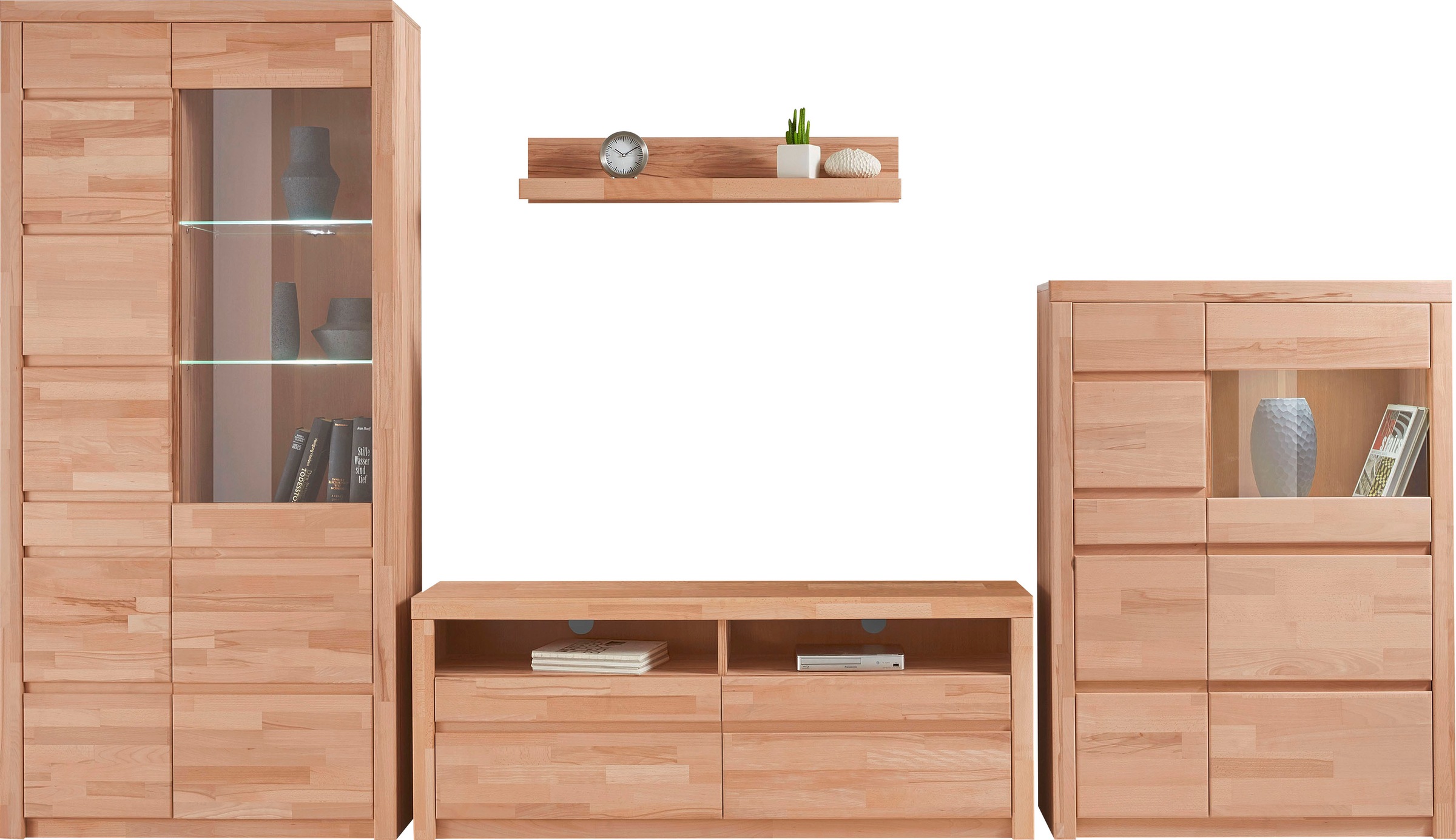 OTTO home Wohnwand "Silkeborg: 4-teilig, Breite: 320cm, Griffmulden, Fronten Massivholz" Set, 4 Stk. tlg.