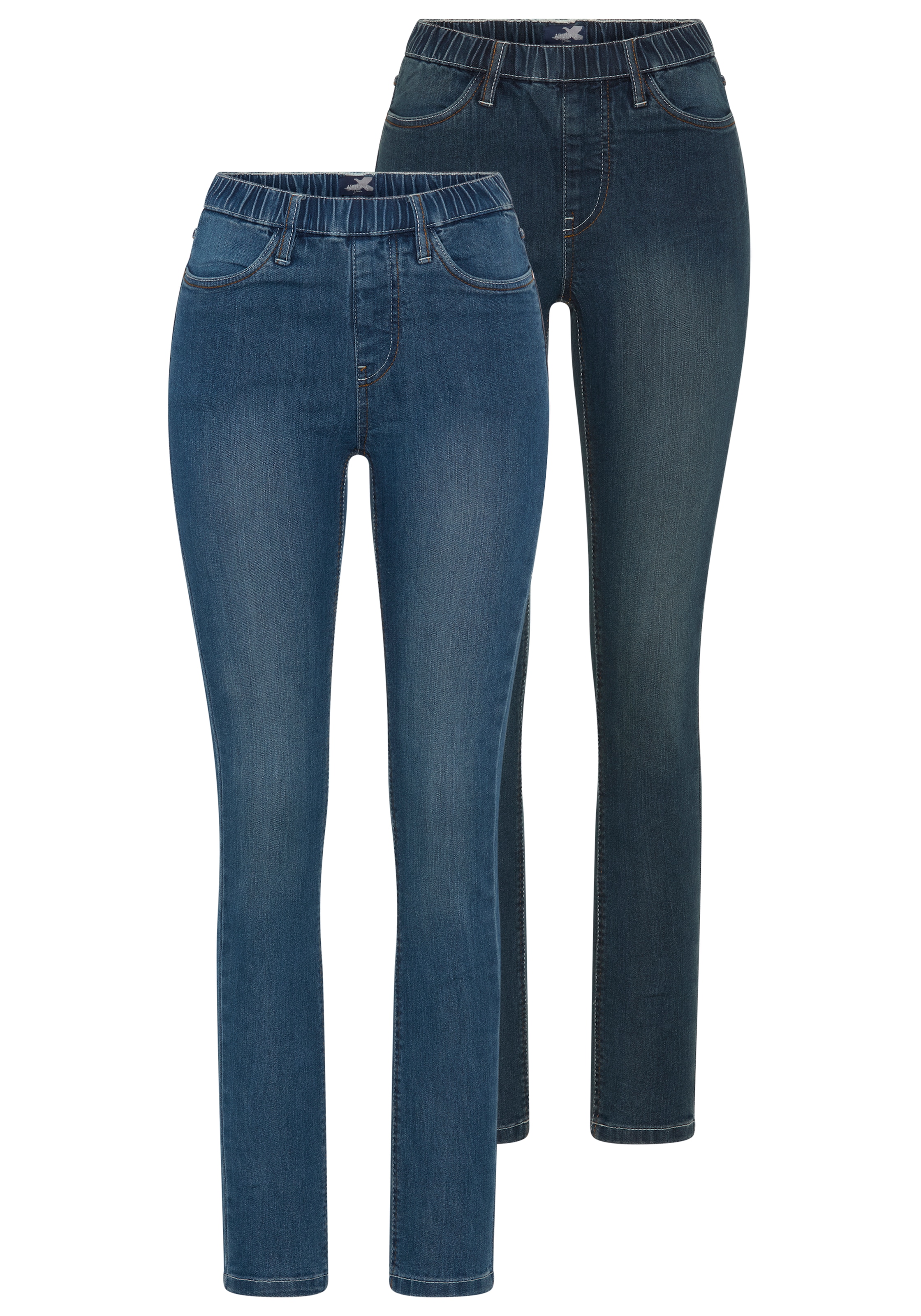 Arizona Jeansjeggings Packung, 2er-Pack, enge Passform, Röhrenjeans, Used-Look-Waschung, hohe Leibhöhe
