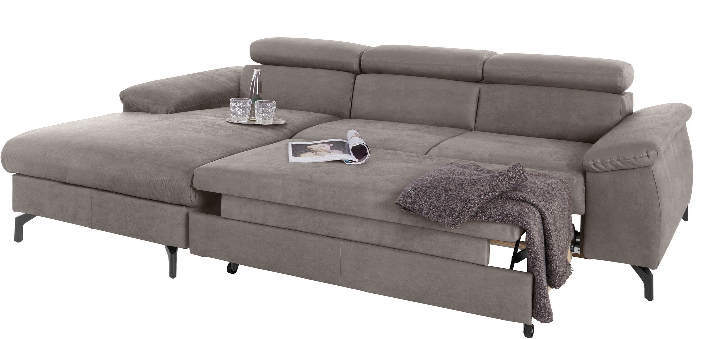 COTTA Polstergarnitur »Komaris«, (Set), Set: bestehend aus Ecksofa und Hocker, frei im Raum stellbar