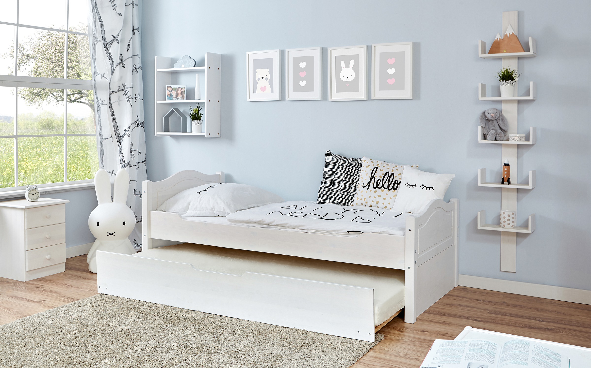 Jugendbett TICAA, B:99cm H:78cm L:211cm, weiß, Betten, "Leni", Einzelbett, inkl. Zusatzbett und Rollrost