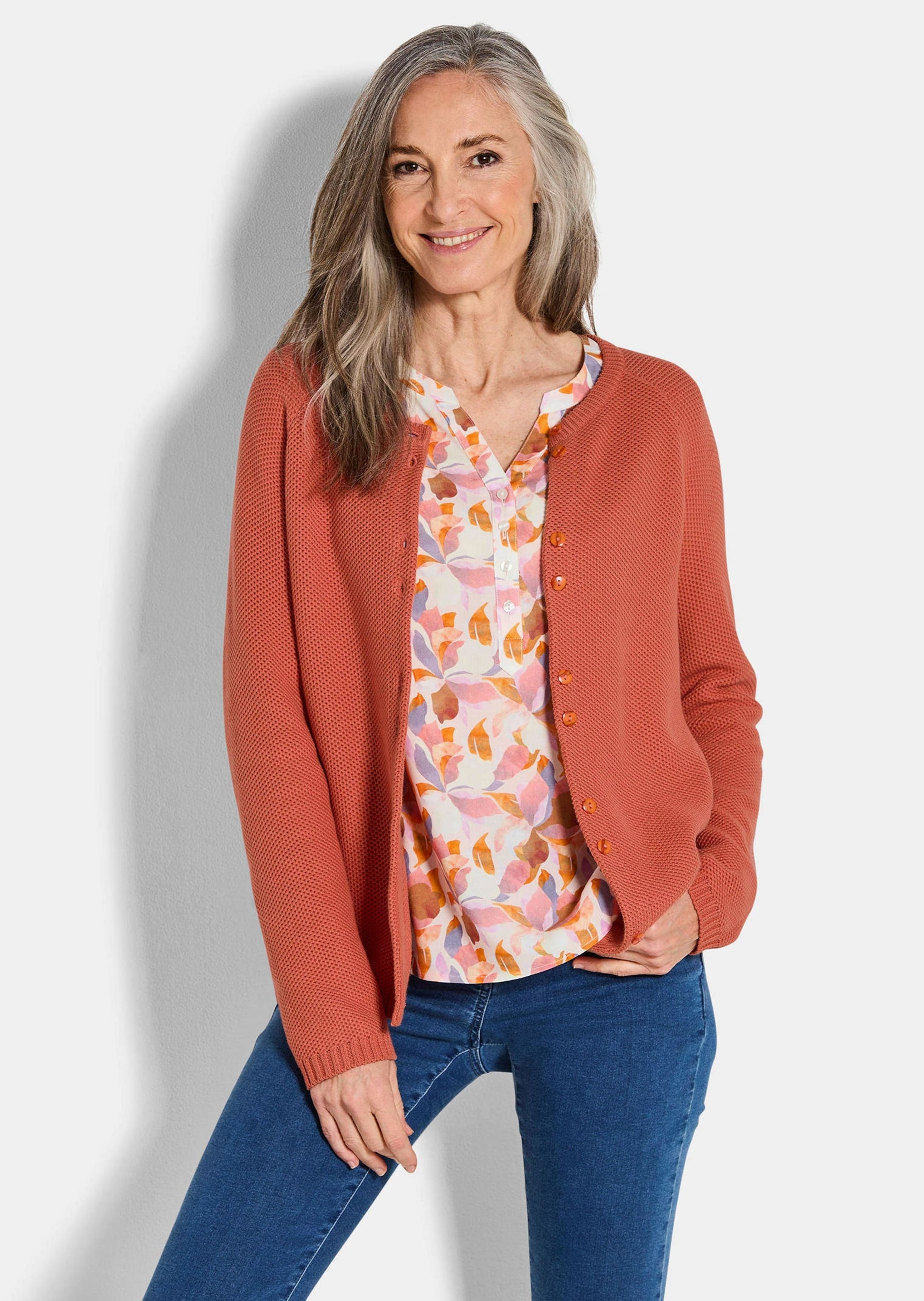 Thumbnail - GOLDNER Strickjacke "Cardigan aus Baumwolle, Rundhals" Piqué-Optik