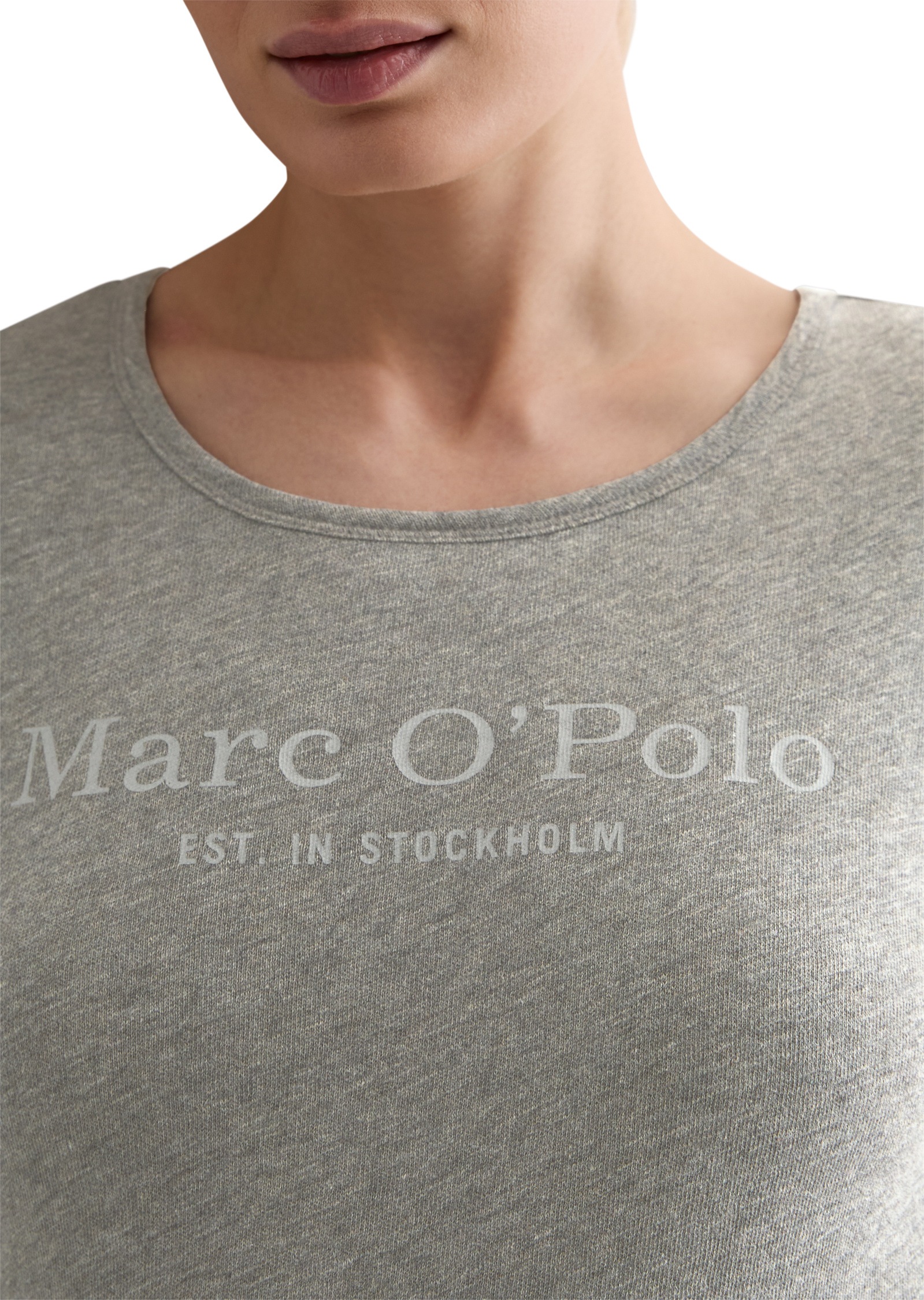 Langarmshirt MARC O'POLO "aus Slub Jersey", Damen, Gr. L, warm granite melange, Obermaterial: 100% Baumwolle, unifarben, Basic, regular fit, Rundhals, normaler Saum, Shirts Langarmshirt 3