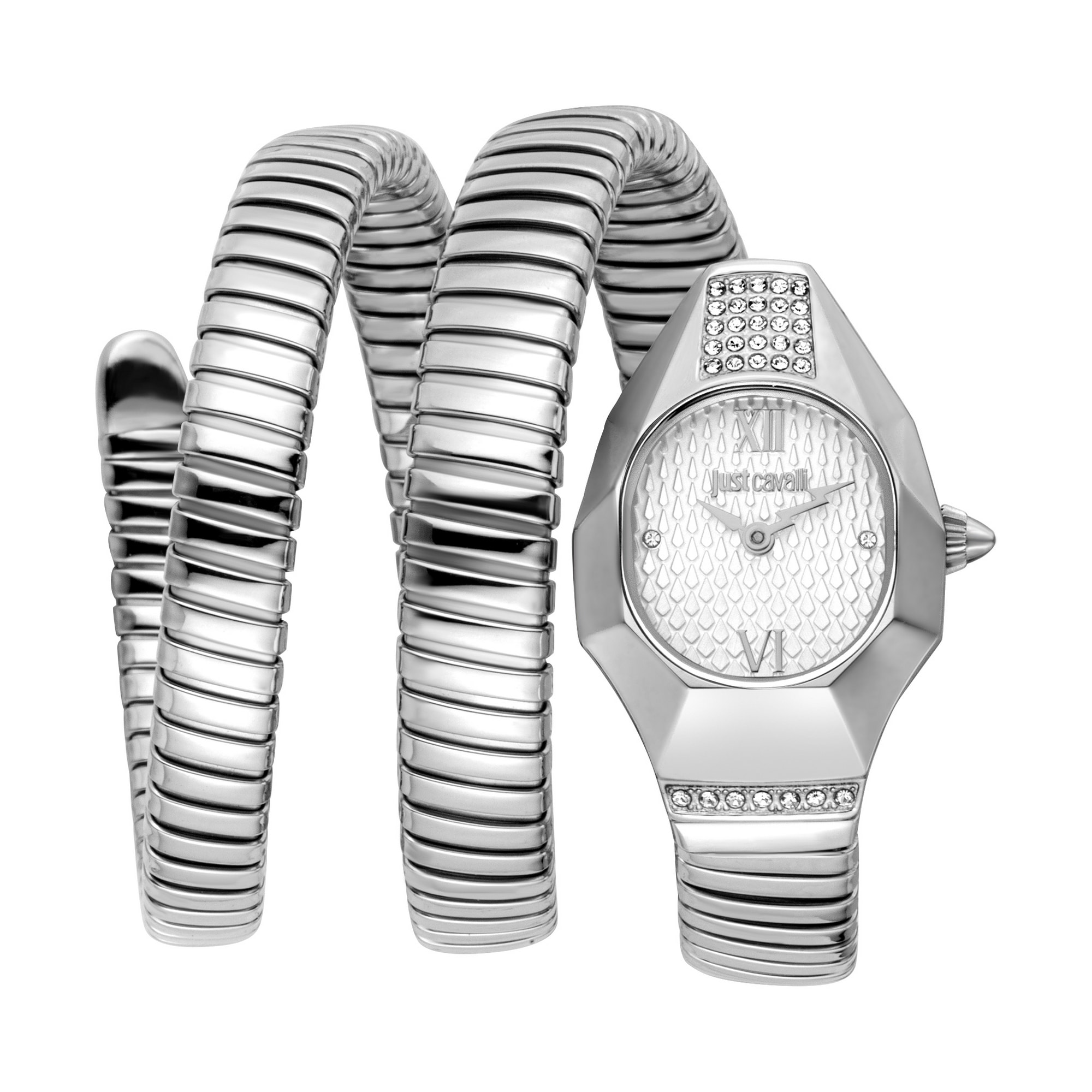 Just Cavalli Time Quarzuhr »Signature Snake« Armbanduhr, Damenuhr, Edelstahlarmband, analog, Kristallsteine