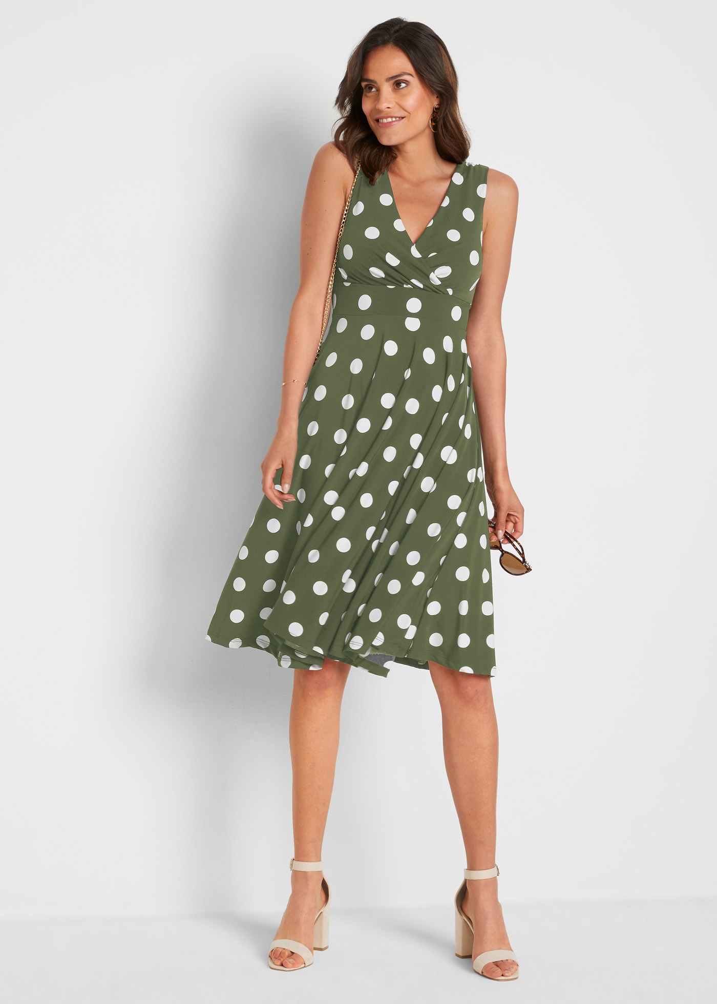 bonprix Shirtkleid mit Punkt-Design, aus Polyester und Elasthan, Regular Fit, ärmellos