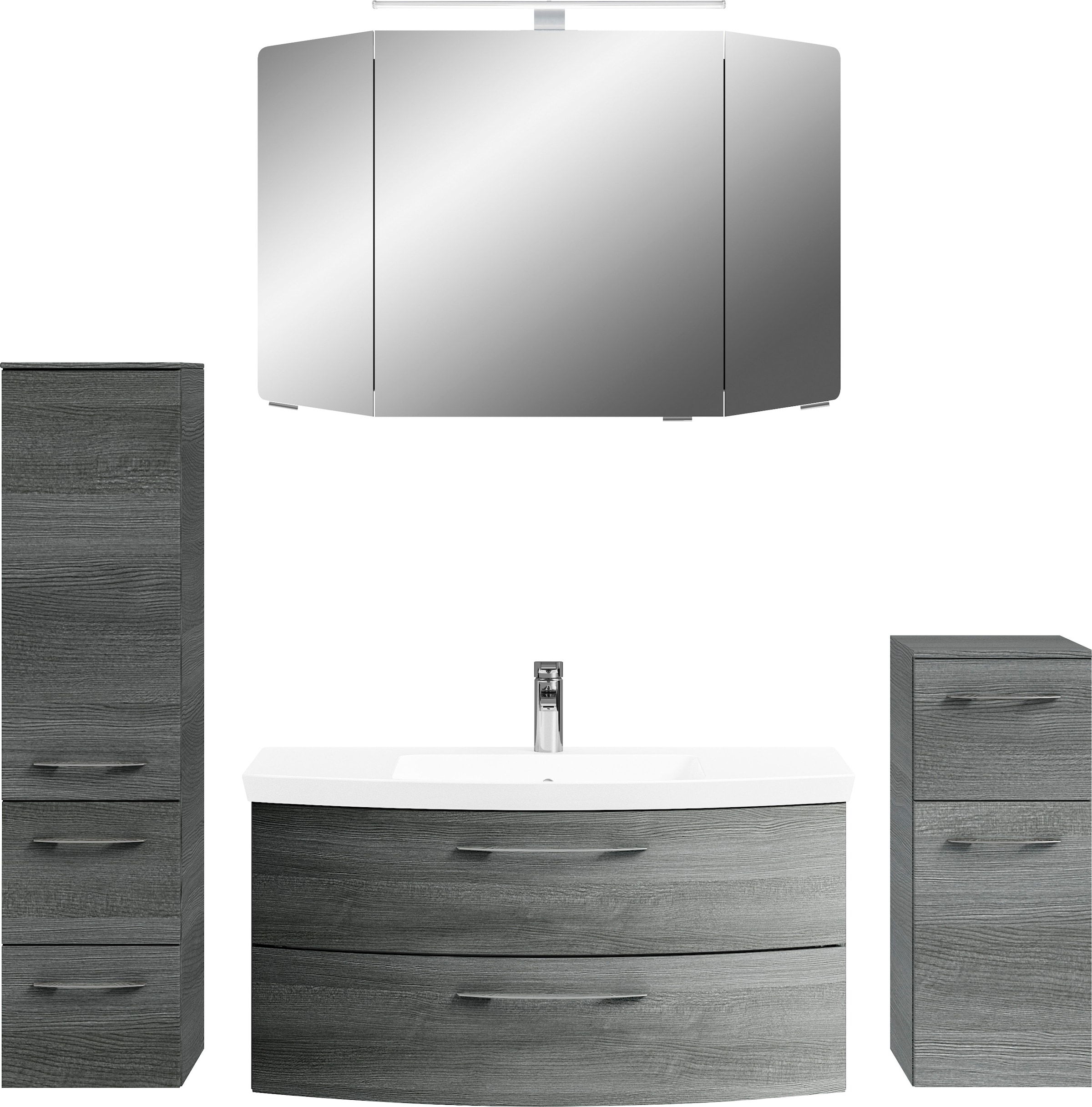 Saphir Badezimmer-Set "Cassca Sprint 4-teilig Mineralmarmor-Waschtisch mit LED-Spiegelschrank", (5 St.), Midischrank, Un