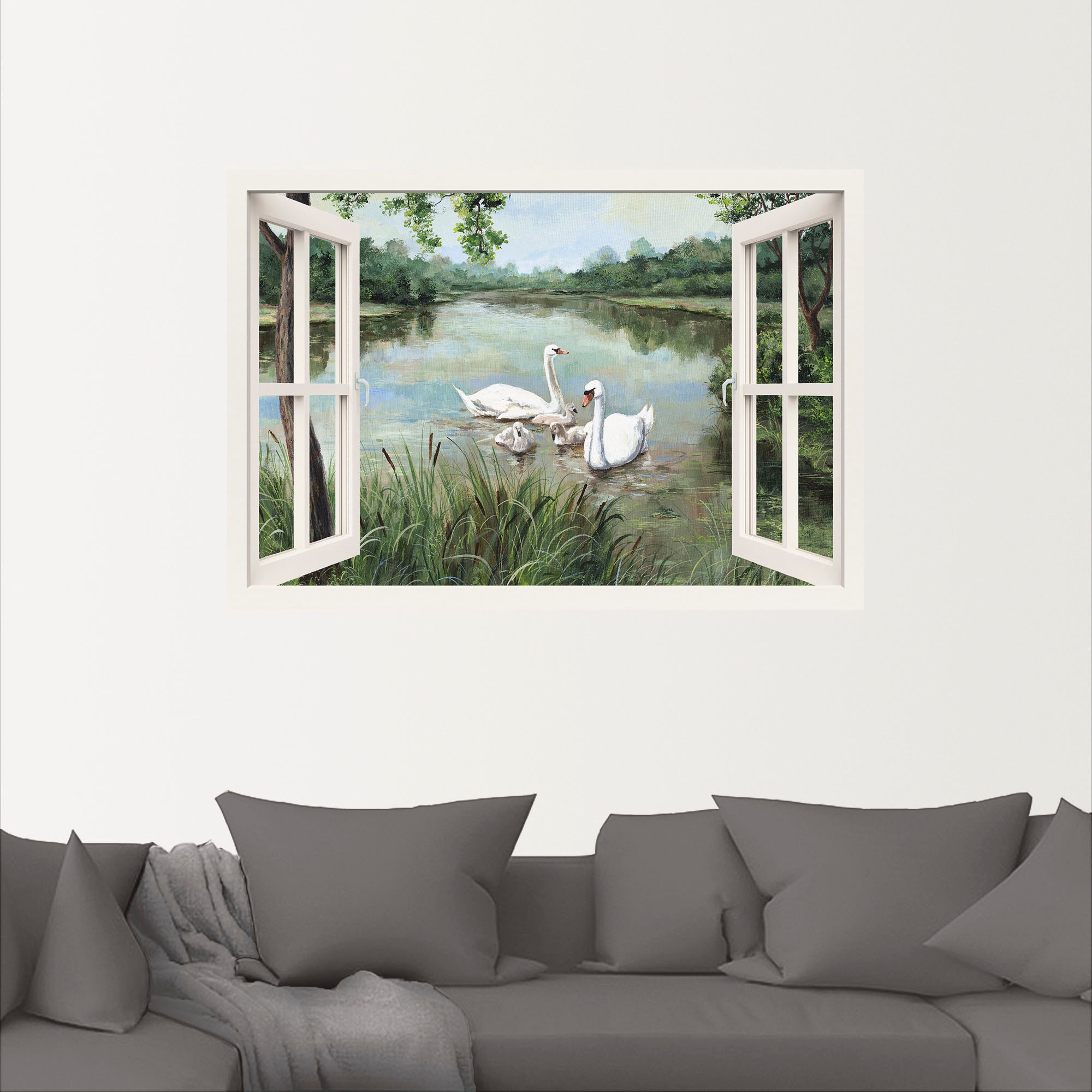 Artland Wandbild »Fensterblick - Schwäne«, Vögel, (1 St.), als Alubild, Outdoorbild, Leinwandbild, Wandaufkleber, versch. Größen