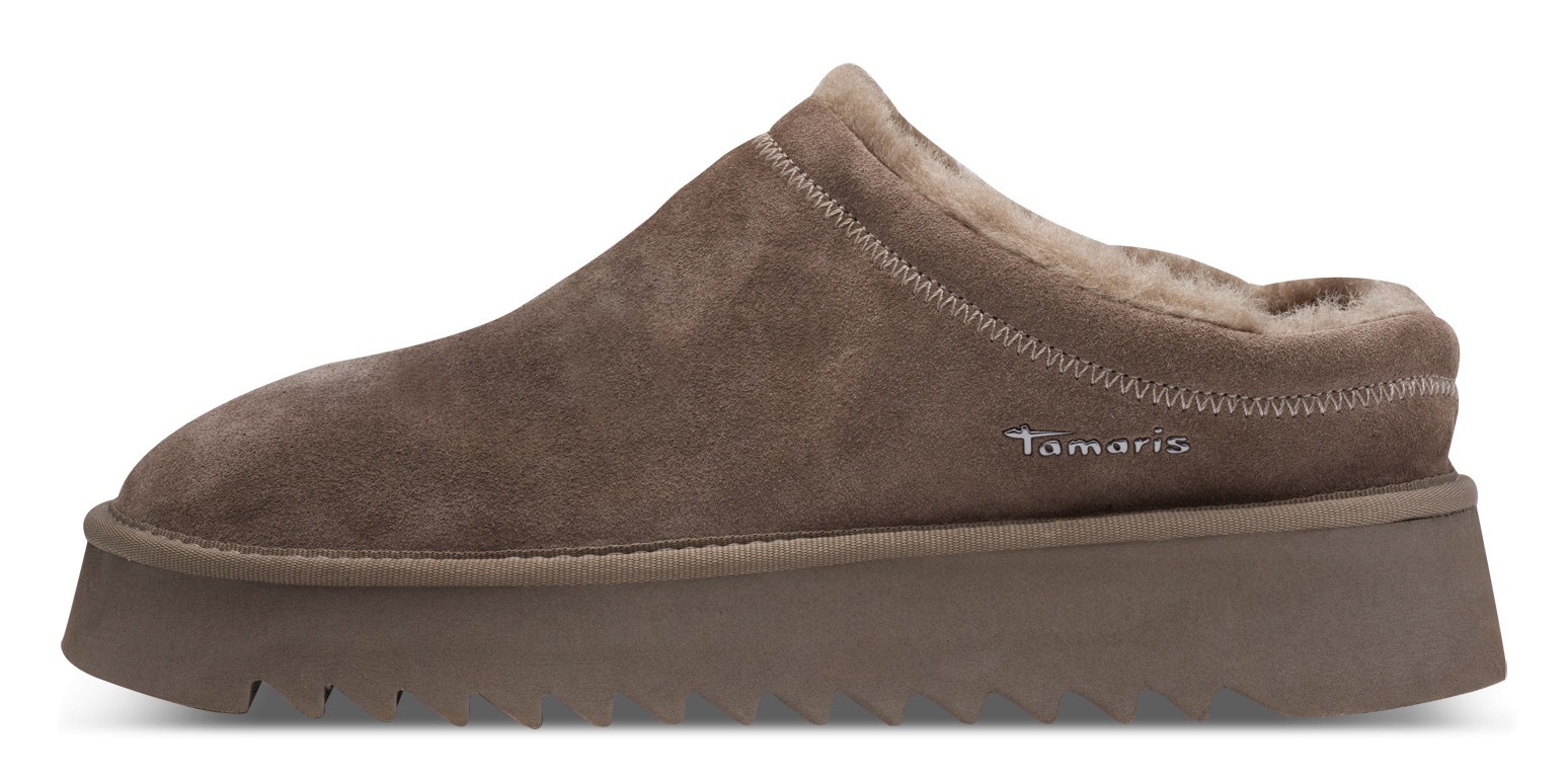 Tamaris Hausschuh, Clogs, Bequemschuh mit Fellimitat-Kragen