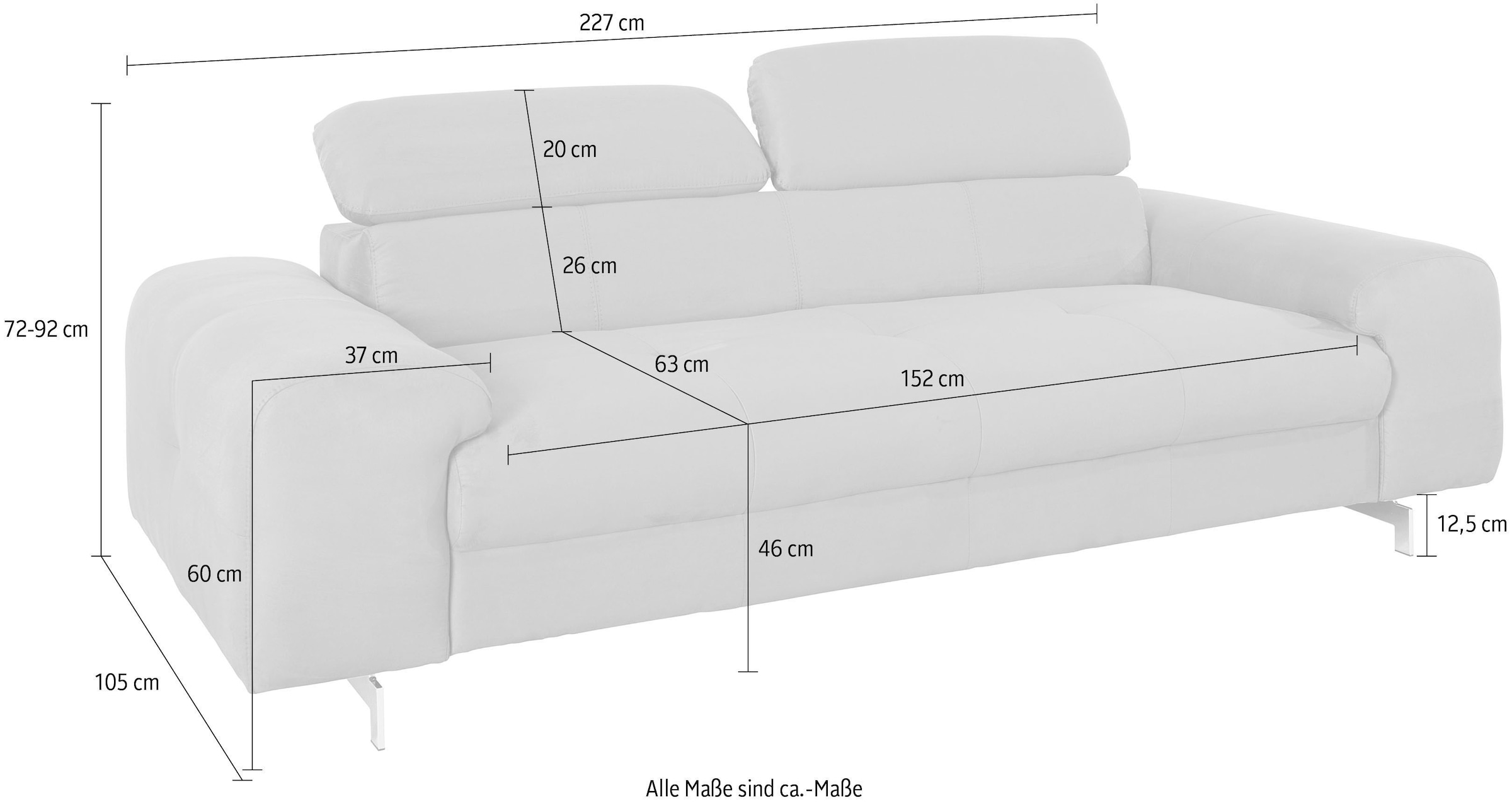 COTTA 3-Sitzer »Chef«, Big-Sofa mit Kopfteilverstellung, edle Metallkufen