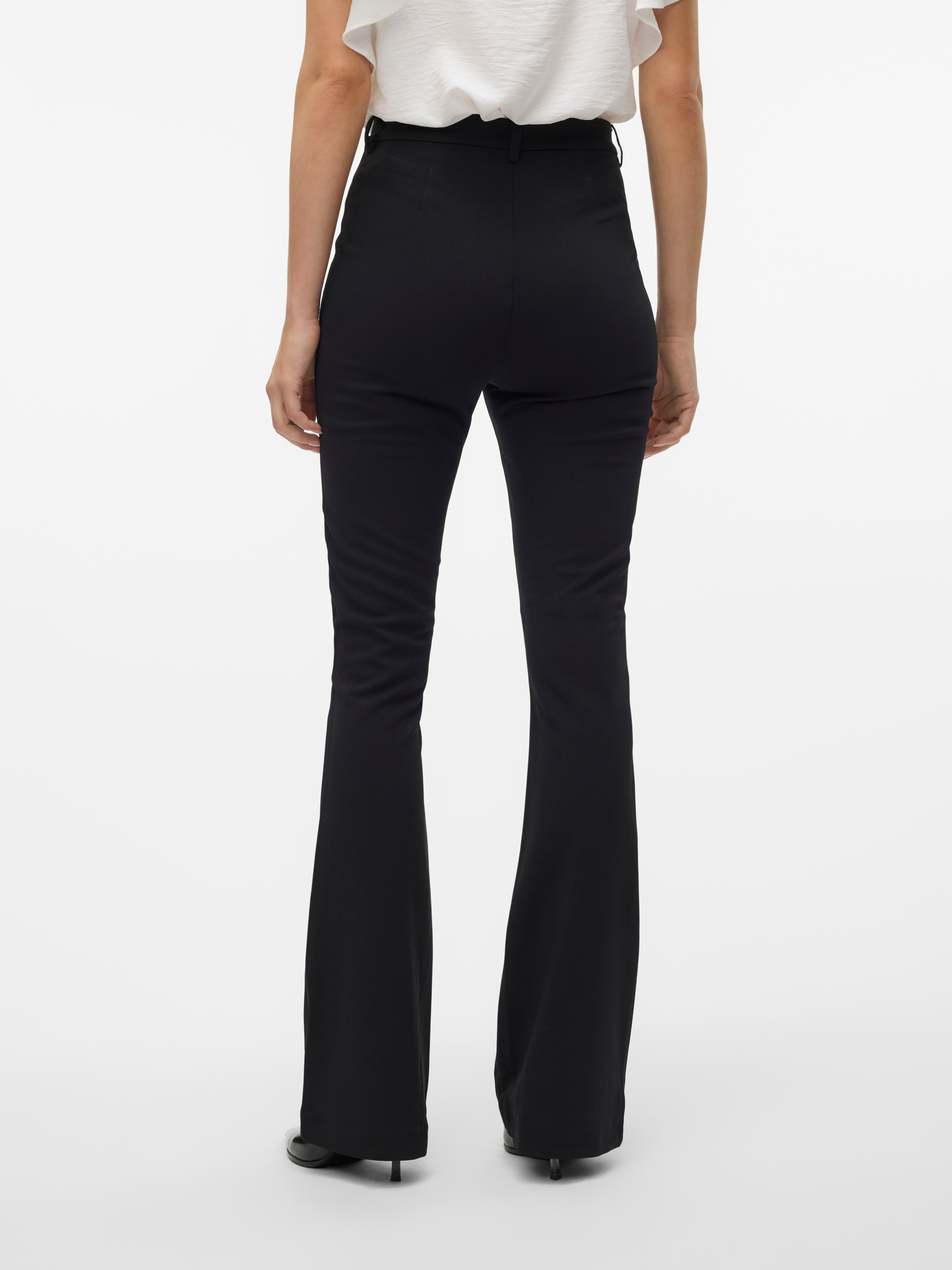 Anzughose VERO MODA "VMAMIRA MR FLARED PANT", Damen, Gr. L (40), Länge 32, schwarz, Web, Obermaterial: 95% Polyester, 5% Elasthan, unifarben, ausgestellt normal, Hosen Anzughose 3