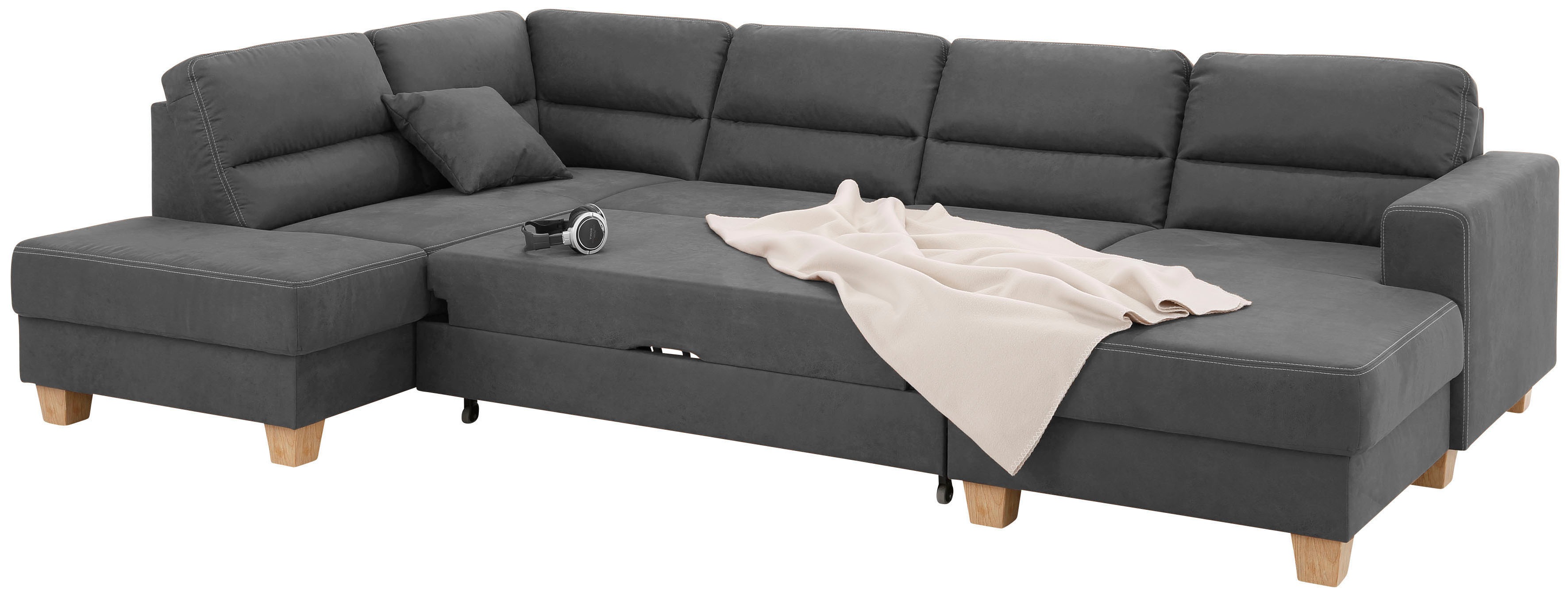 Thumbnail - Home affaire Wohnlandschaft "Navan, komfortabel mit viel Platz, U-Form" wahlweise mit Bettfunktion und Kopfstütze