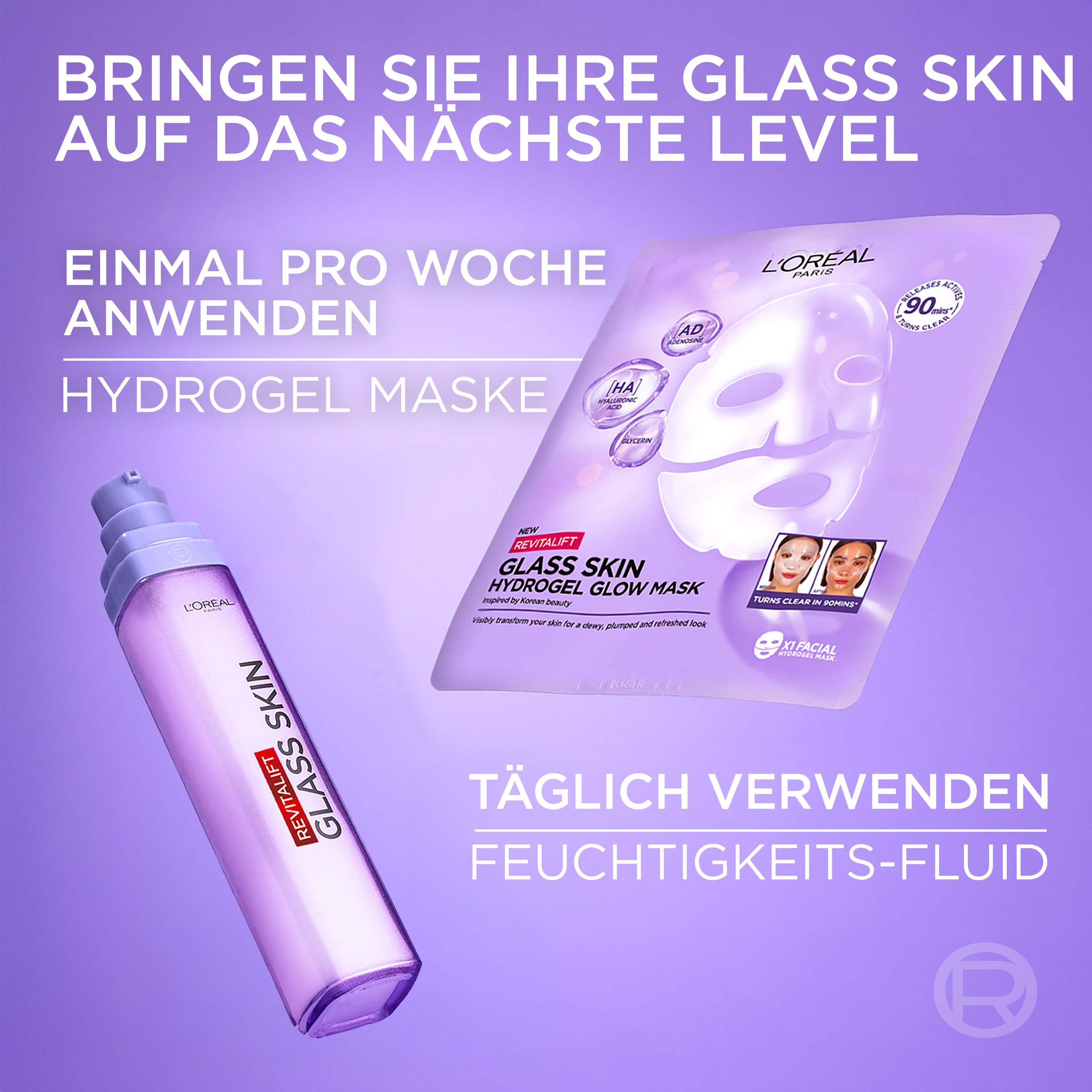 L'ORÉAL PARIS Gesichtsmaske »GLASS SKIN HYDROGEL GLOW MASK« für aufgepolsterte & glowy Haut