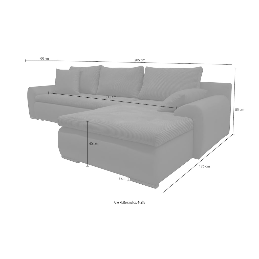 Ecksofa Win wahlweise mit Bettfunktion und Bettkasten