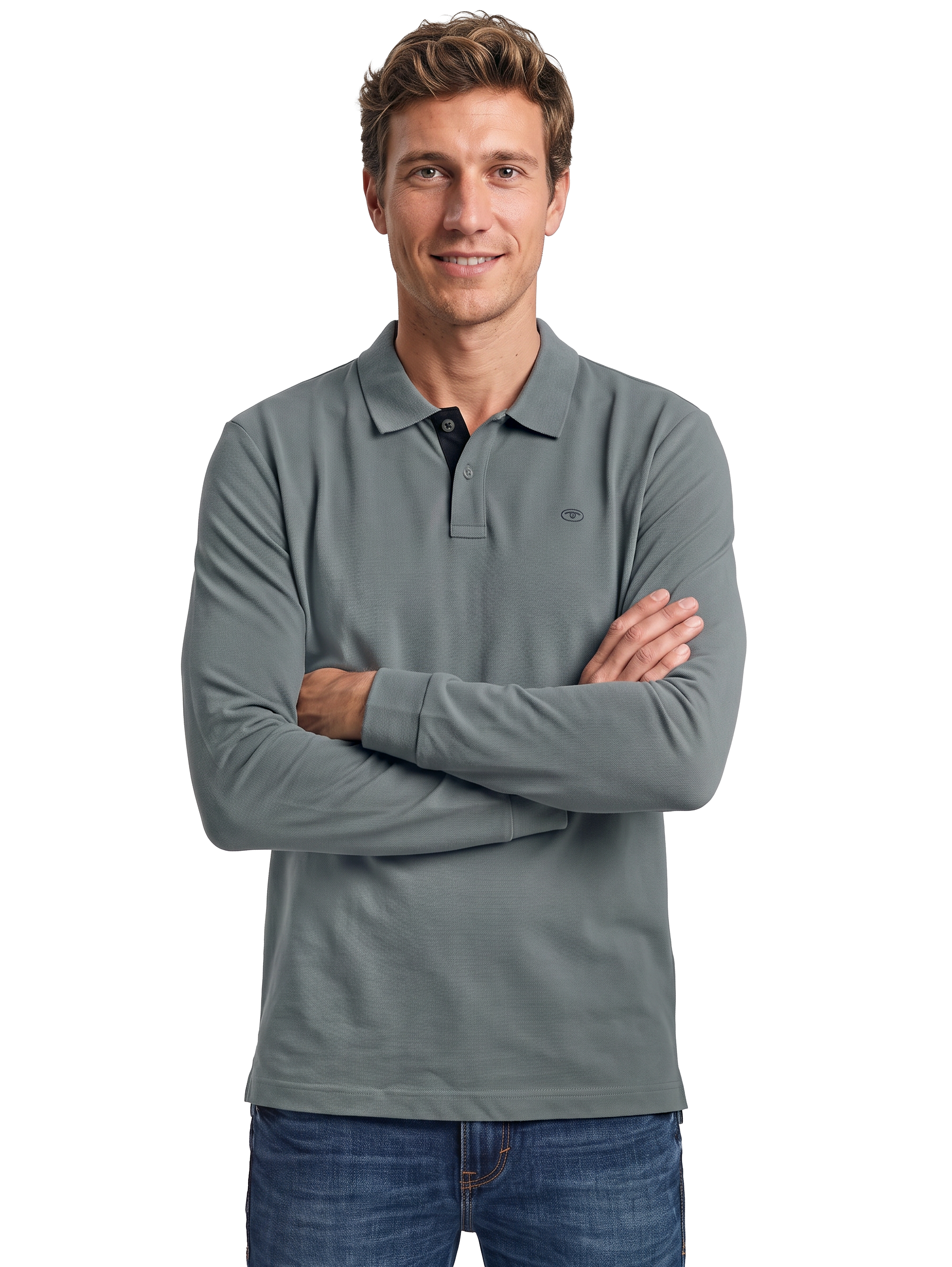 TOM TAILOR Langarm-Poloshirt mit Logo-Stickerei
