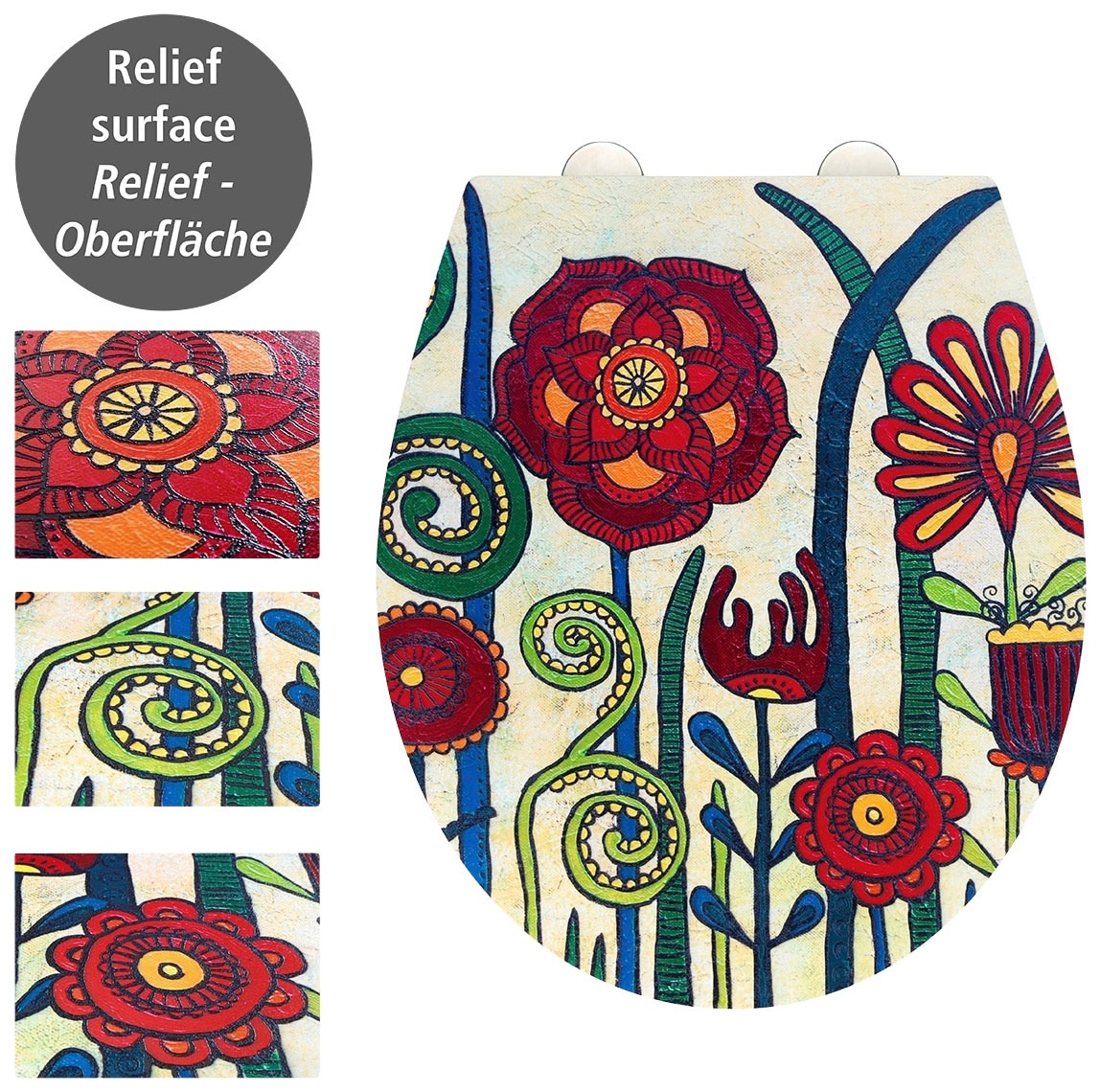 WENKO WC-Sitz »Rollin’Art Red Blossom«, mit Relief, aus antibakteriellem Duroplast