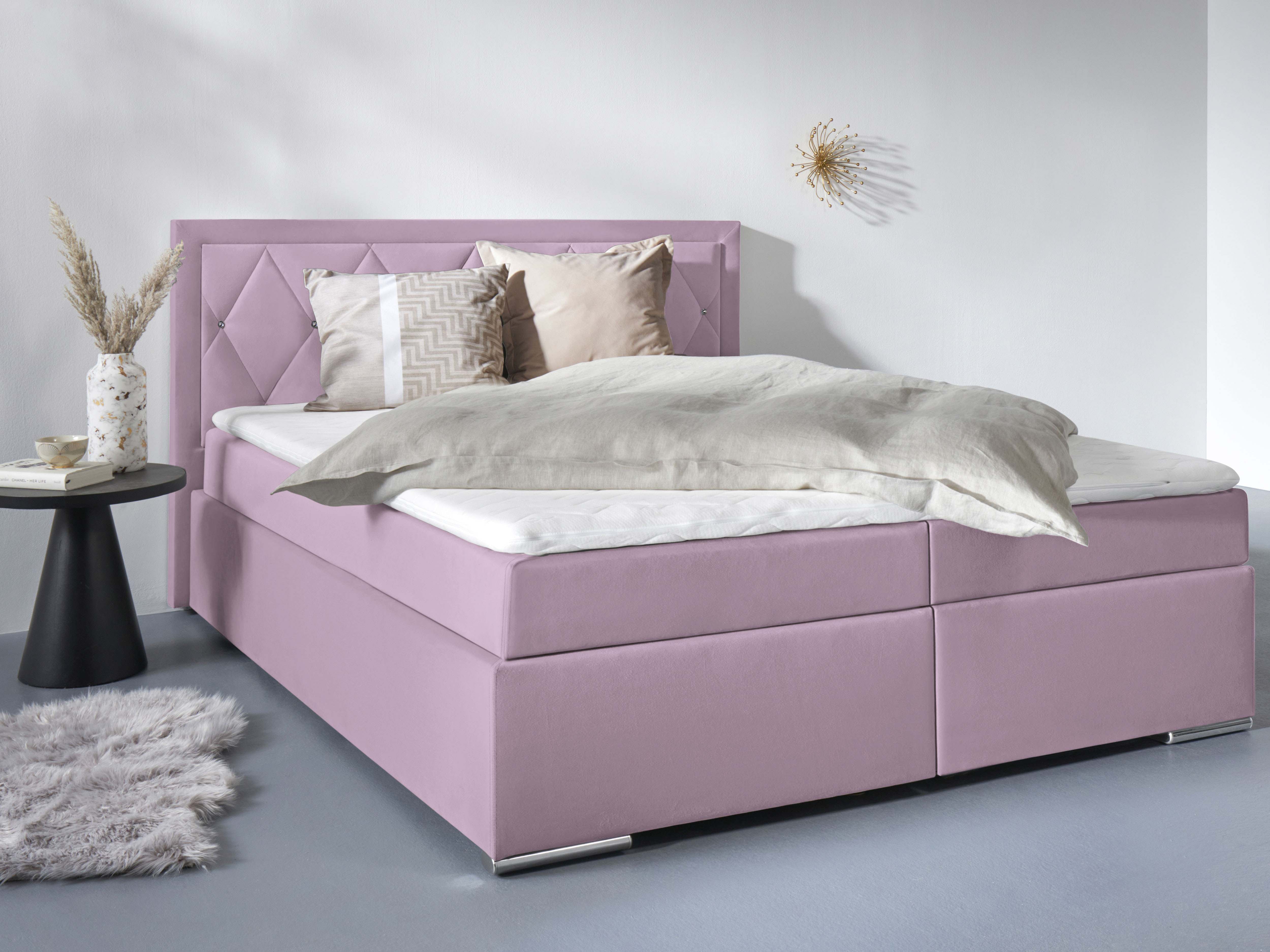 Home affaire Boxbett "ALFIE, Polsterbett wahlweise mit Bettkasten, Samtvelours-Bezug" mit Bonnell-oder Taschenfederkernmatratze H2,H3, H4, 120/140/180x200cm