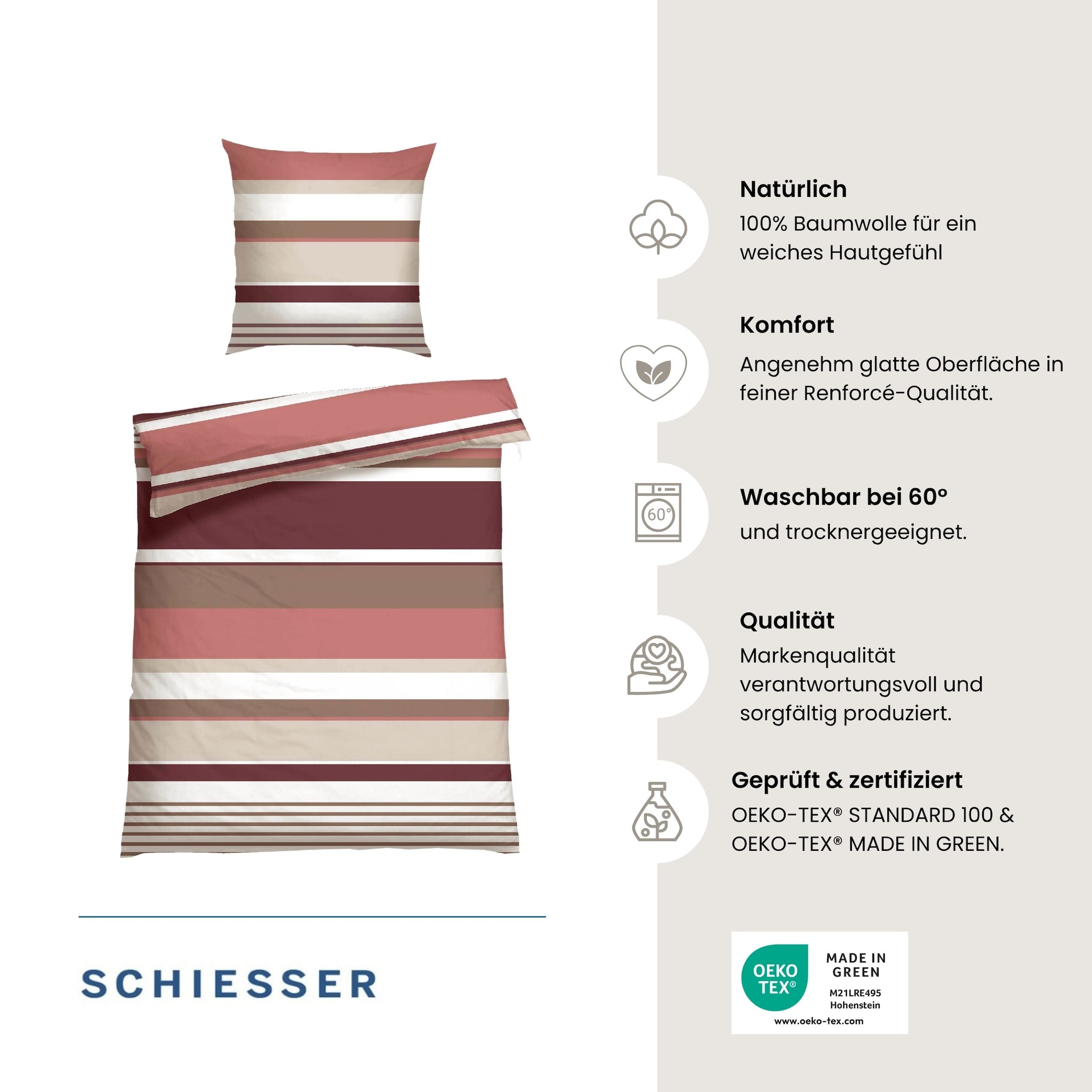 Schiesser Bettwäsche »Rexo aus weicher Baumwolle mit Streifen« 2 Stk. OEKO-TEX® MADE IN GREEN