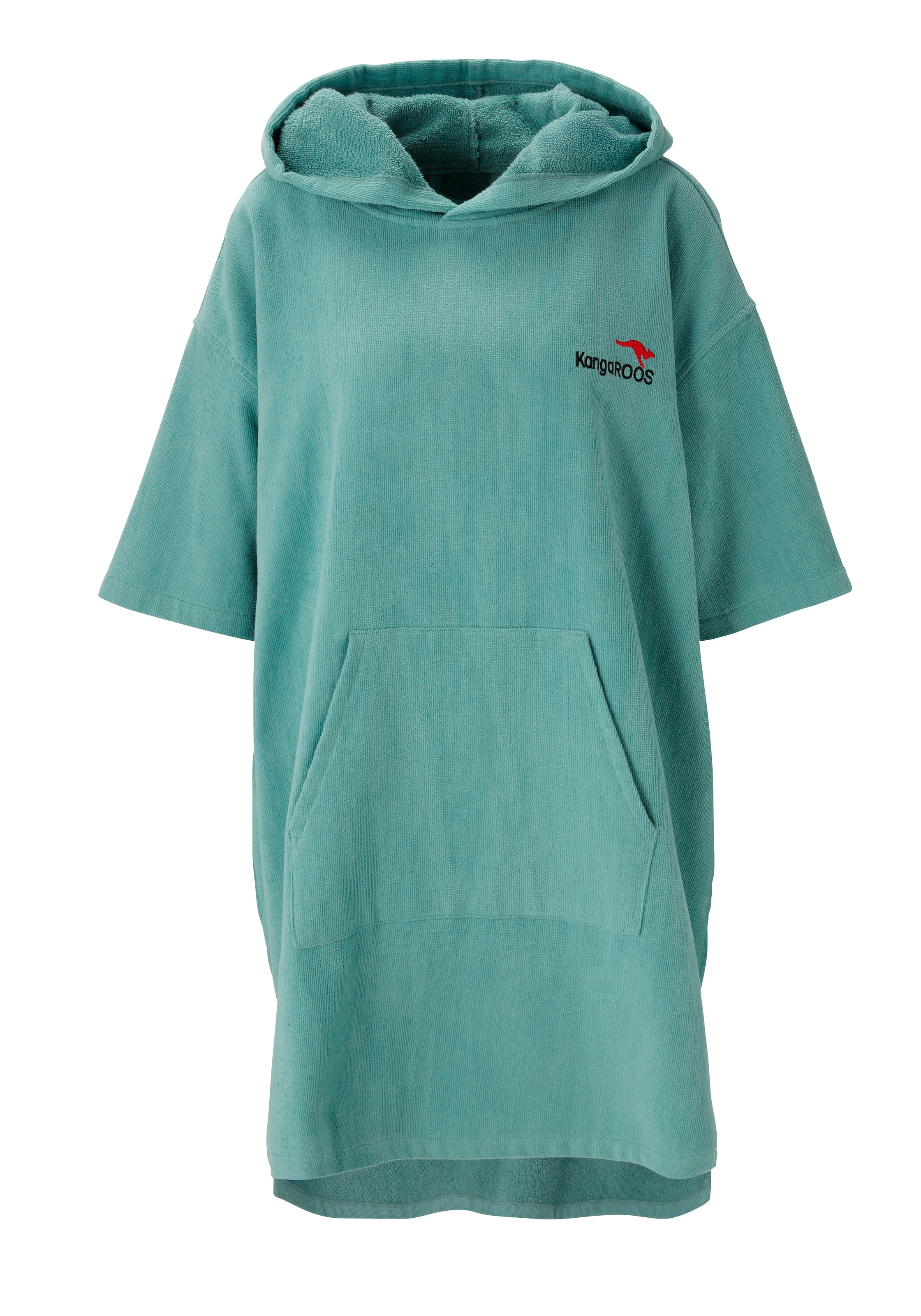 Badeponcho KANGAROOS, grün, Frotteevelours, Hausmäntel, "Summer, ideal für Sauna, Spa & im Urlaub, Damen & Herren", Surfponcho, mit Bauchtasche, 100%