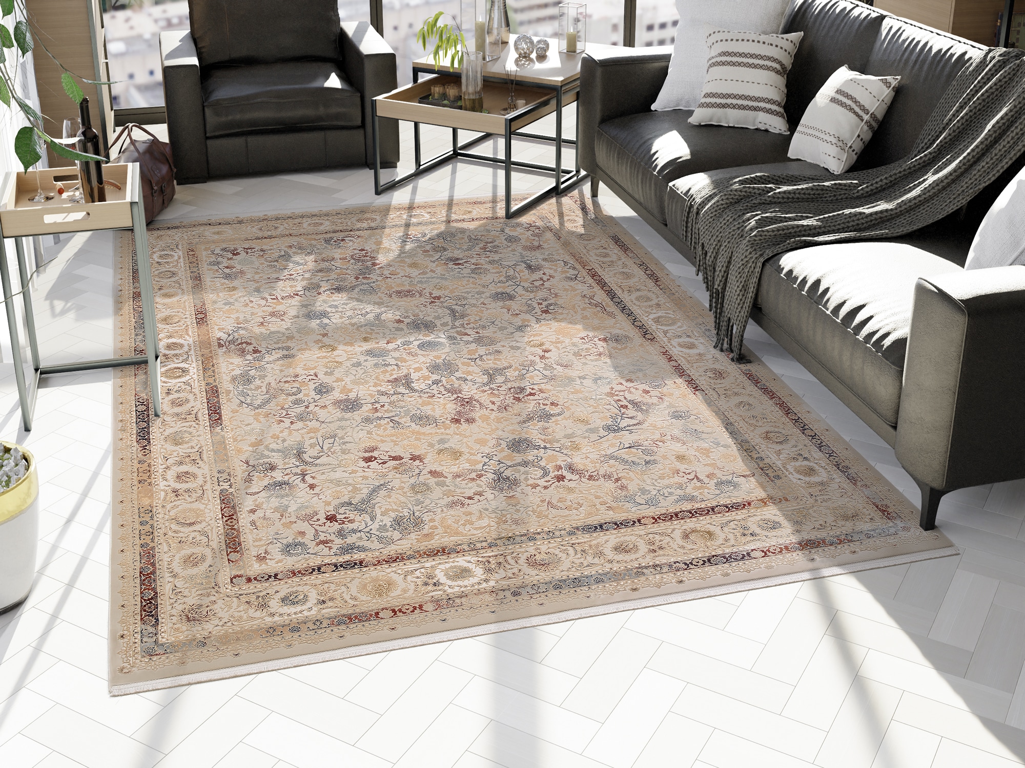OCI DIE TEPPICHMARKE Teppich "MYSTIC LIMITED" rechteckig 7 mm Höhe florale Muster in 3D-Optik, Bordüre, maschinell gewebt, Wohnzimmer