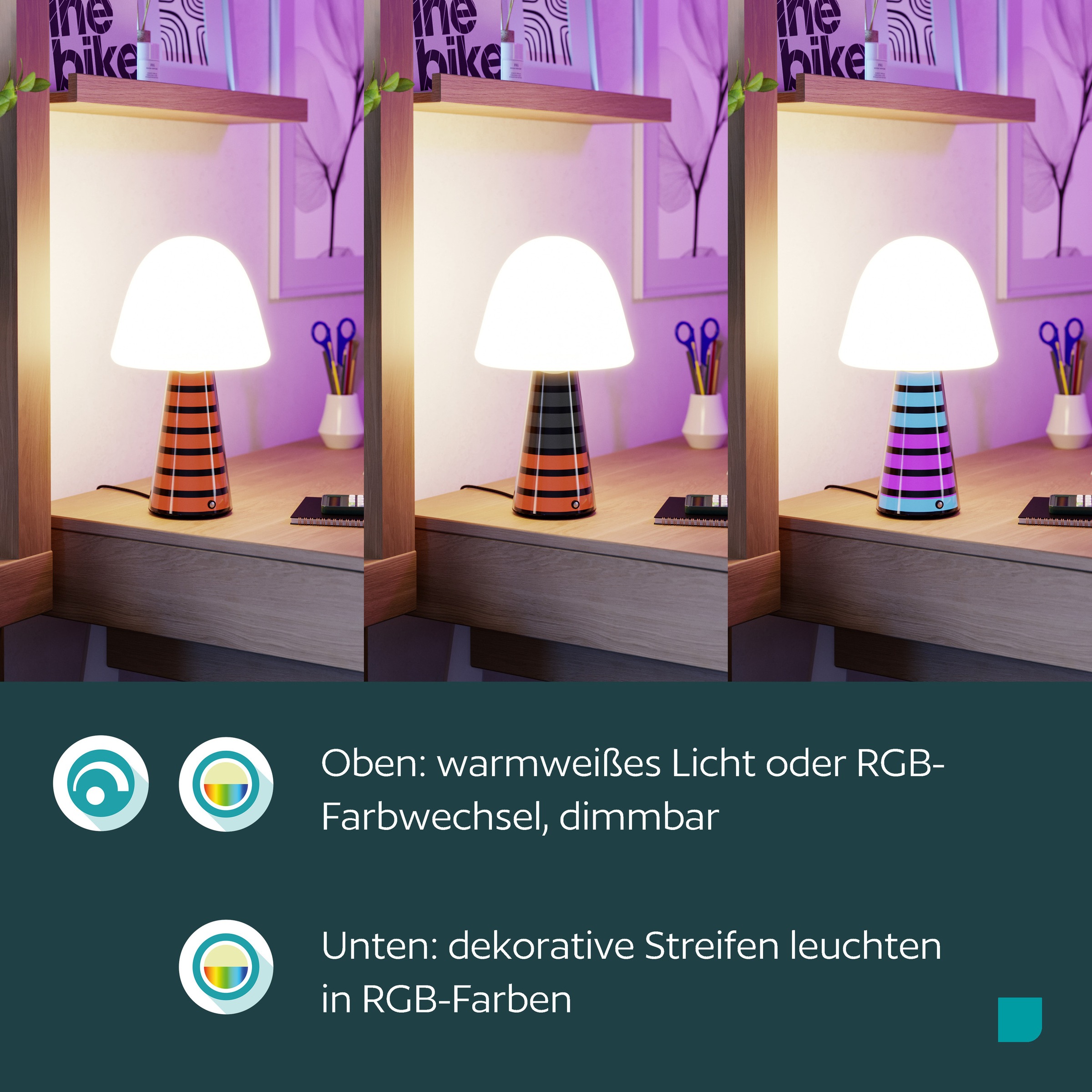EGLO LED Tischleuchte »PULSE« LED-Modul 1 Stk. Warmweiß LED Tischleuchte Pulse mit Musiksensor RGB