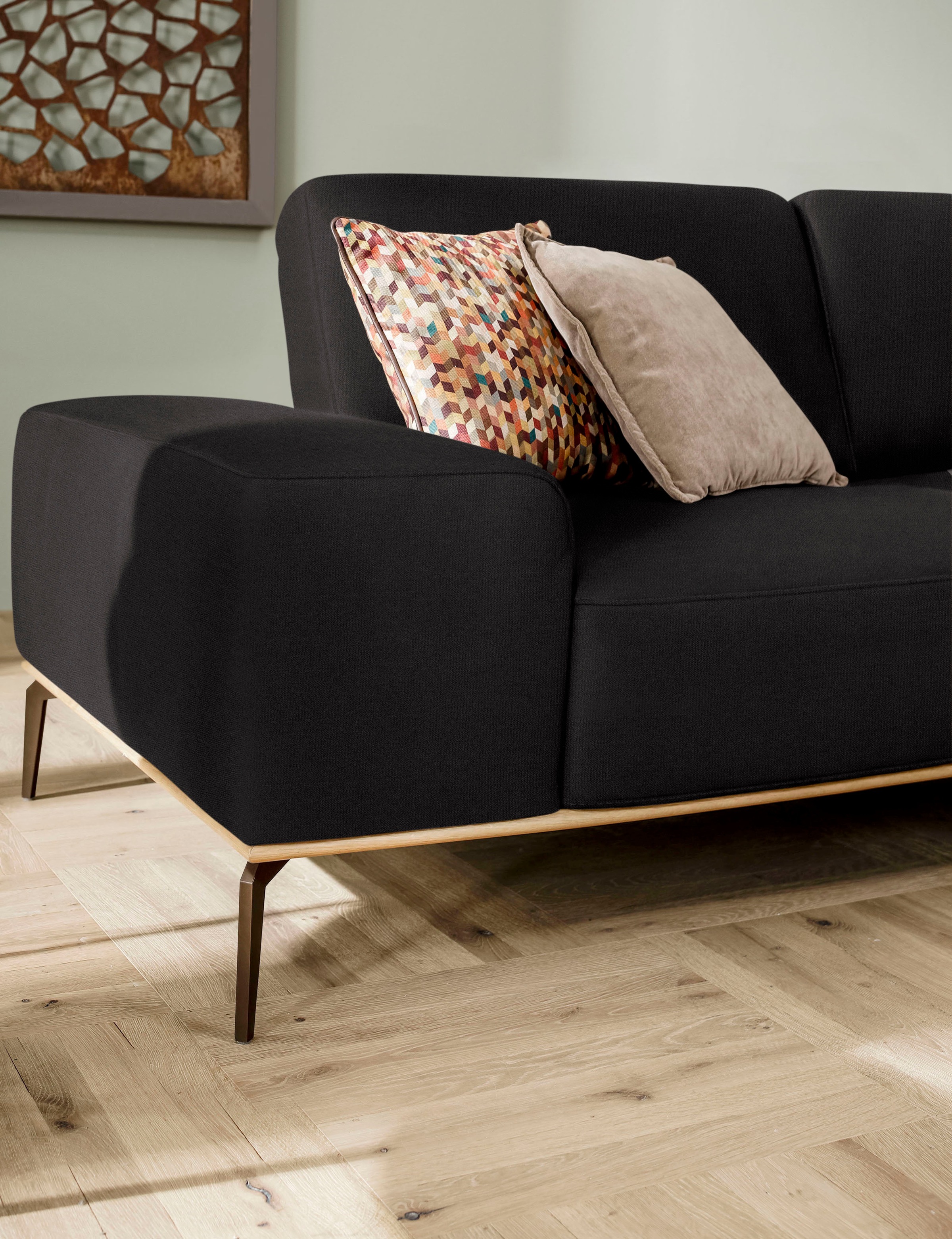 Ecksofa W.SCHILLIG "run, Designsofa mit tollem Sitzkomfort, bequem, L-Form", schwarz (midnight w82), B:319cm H:88cm T:178cm, Longlife Xtra-Leder Z73: Naturwalkleder der Luxusklasse aus den erlesensten Rohhäuten. Hautstärke 1, 1 – 1, 3 mm;ROHLEDER Jacquard 6