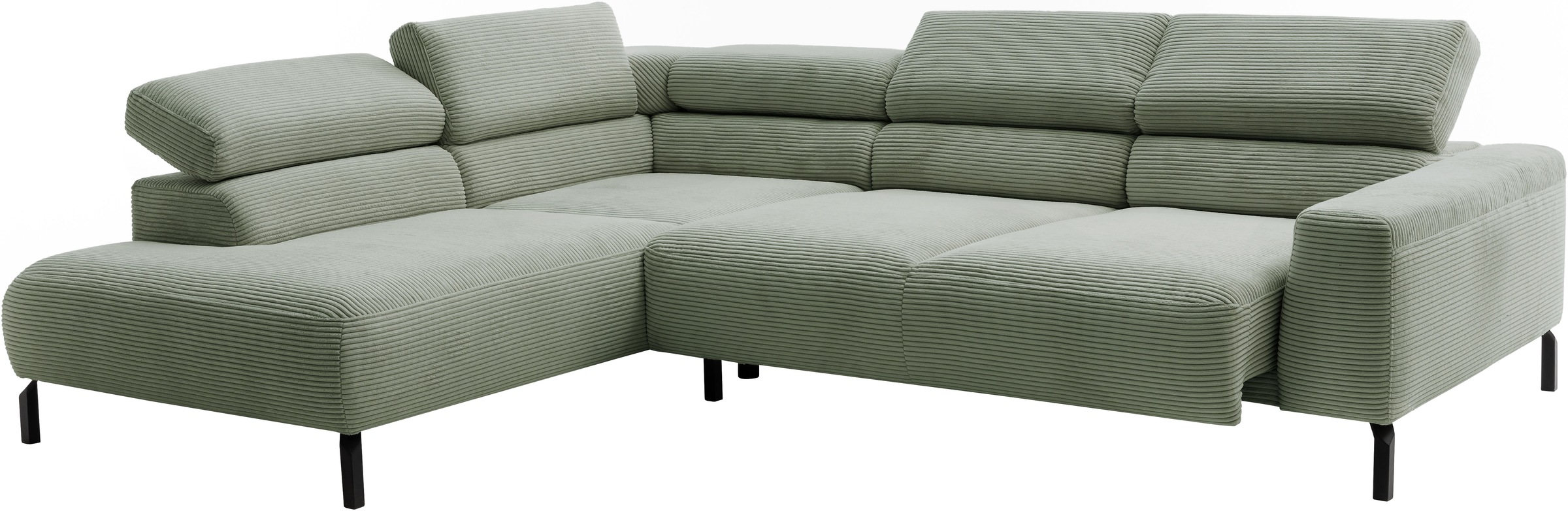 Places of Style Ecksofa »Antonelli, L-Form, inkl. Kopfteilverstellung, Breite 276 cm«, mit elektrischer Sitztiefenverstellung, in Cord, oliv