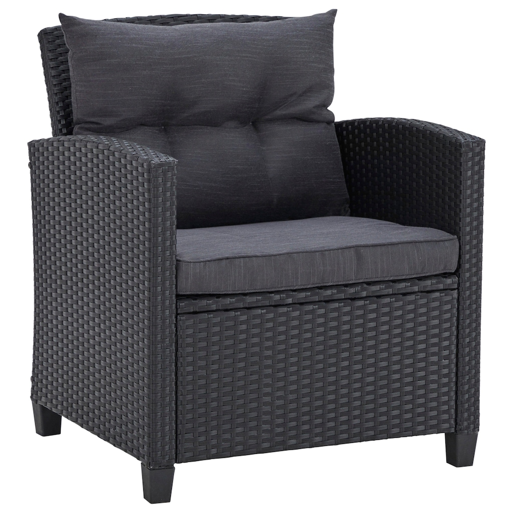 KONIFERA Gartenlounge-Set »St. Tropez«, (Set, 11 tlg., 1x2er Sofa, 2x Sessel,1x Tisch 90x55x42,5cm, inkl. Auflagen), Polyrattan, Stahl, Ablage unter dem Tisch, Balkonset, Loungeset