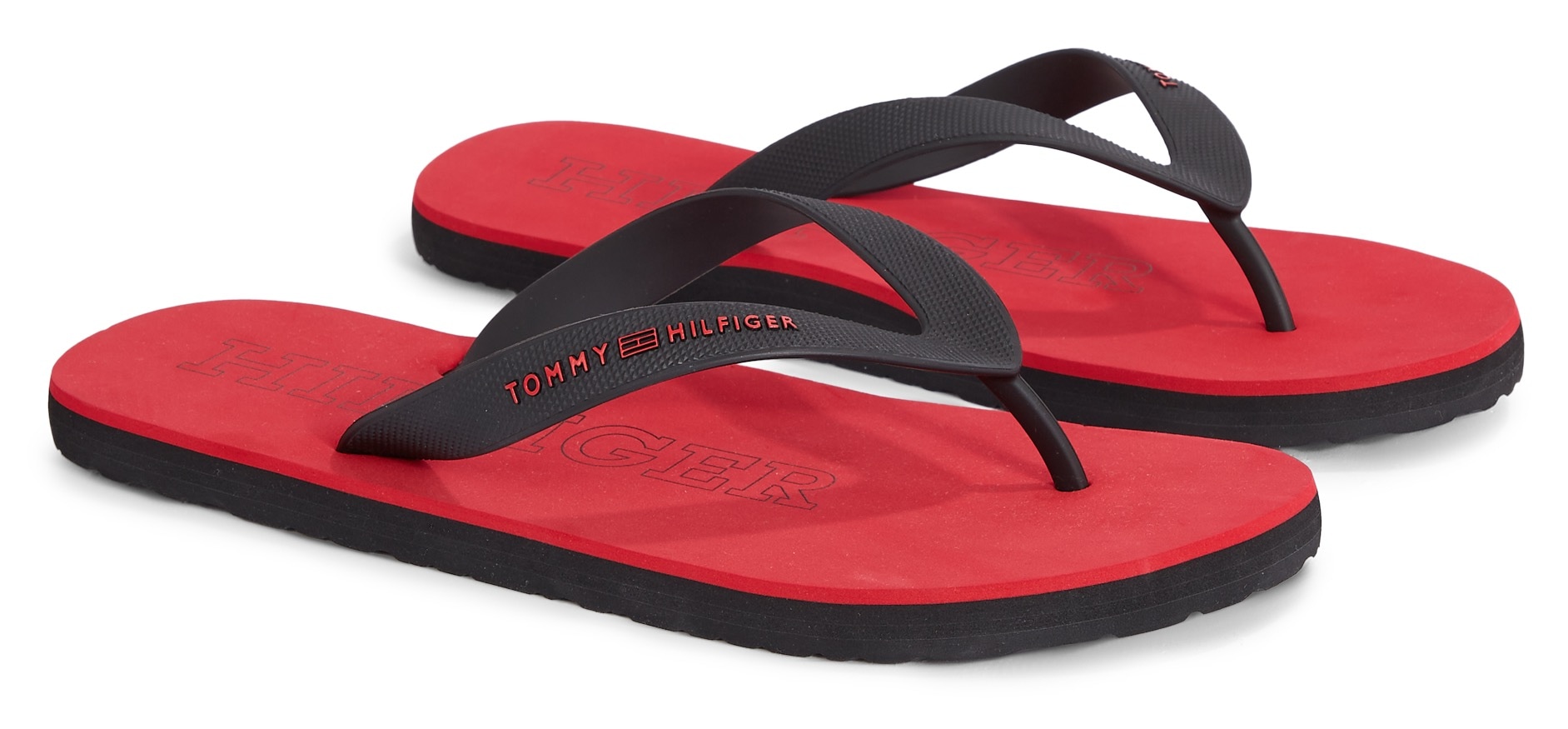 Tommy Hilfiger Zehentrenner »RUBBER HILFIGER BEACH SANDAL«, Sommerschuh, Schlappen, Poolslides, Badeschuh, mit Logoschriftzug