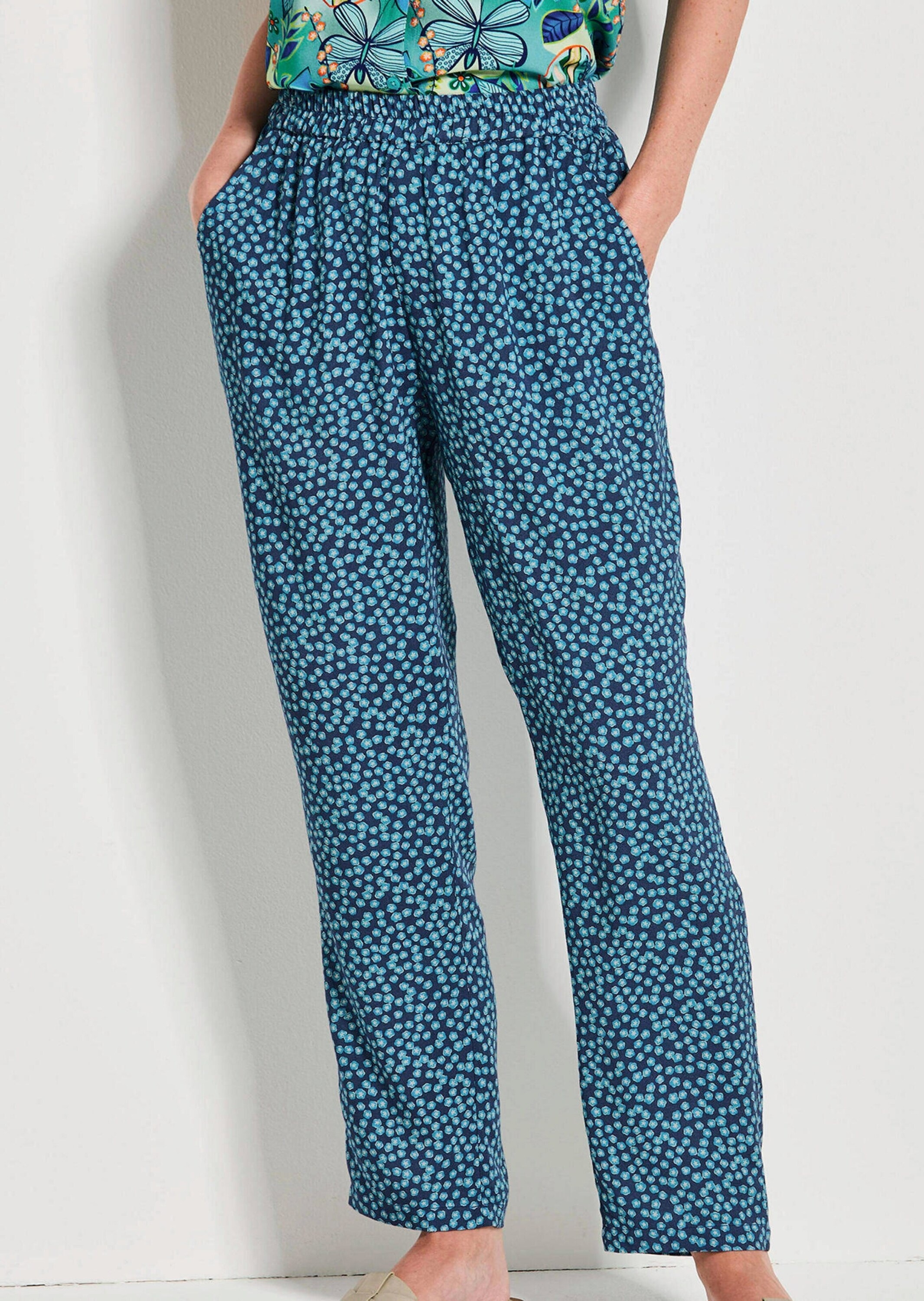 Goldner Sara Women's Pull-On Trousers Dark Blue Patterned Size 26 3