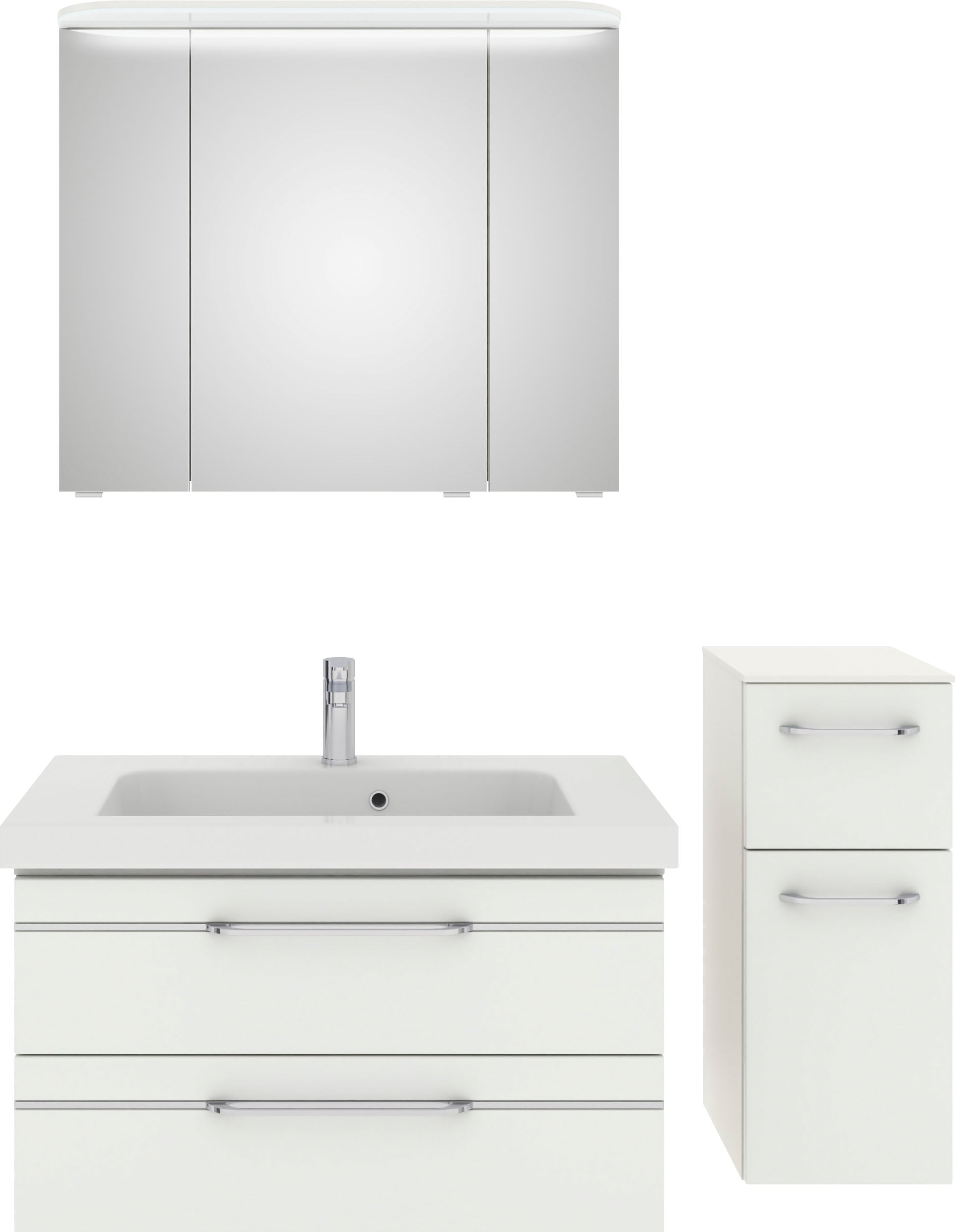 Saphir Badmöbel-Set "Balto Sprint 3-teilig, Mineralmarmor-Waschtisch mit LED-Spiegelschrank", (4 St.), Badezimmer Set mi