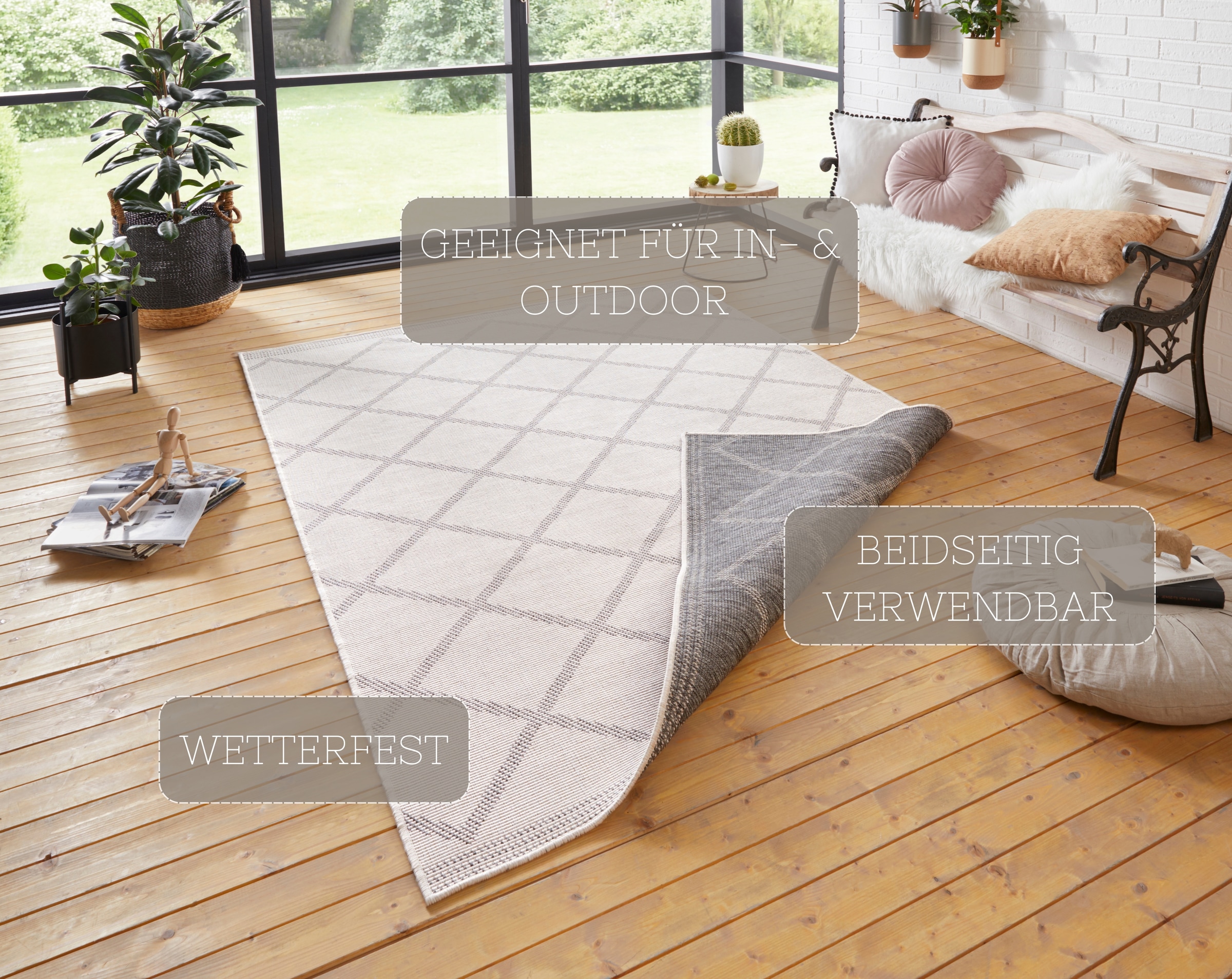 NORTHRUGS Teppich »Corsica Wendeteppich«, rechteckig, 5 mm Höhe, In-& Outdoor, Wetterfest, Balkon, Läufer, Wohnzimmer, Wasserfest