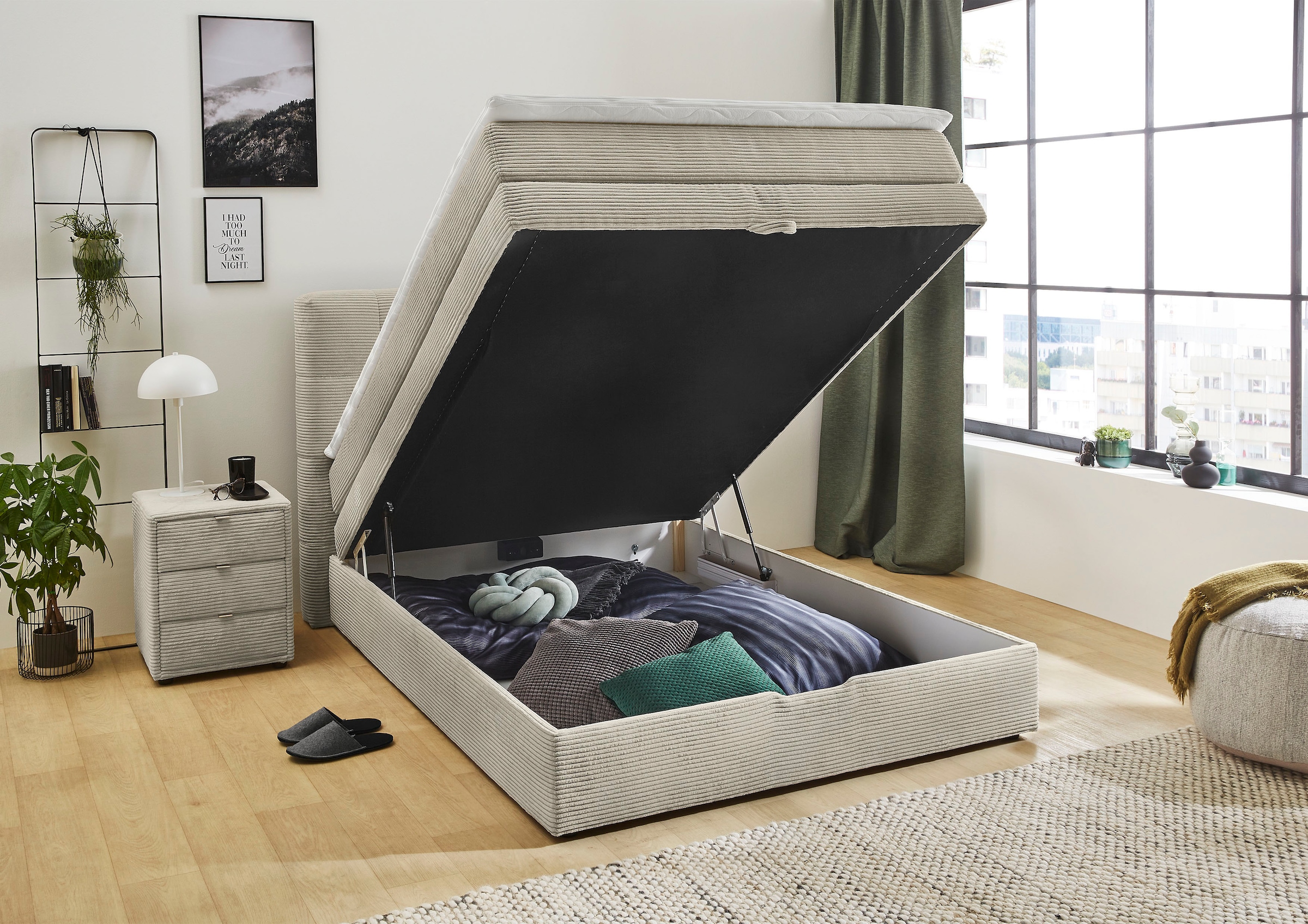 Jockenhöfer Gruppe Boxspringbett »Amy in Cord« mit Bettkasten und Kaltschaum-Topper, erhältlich in 120, 140 & 180cm