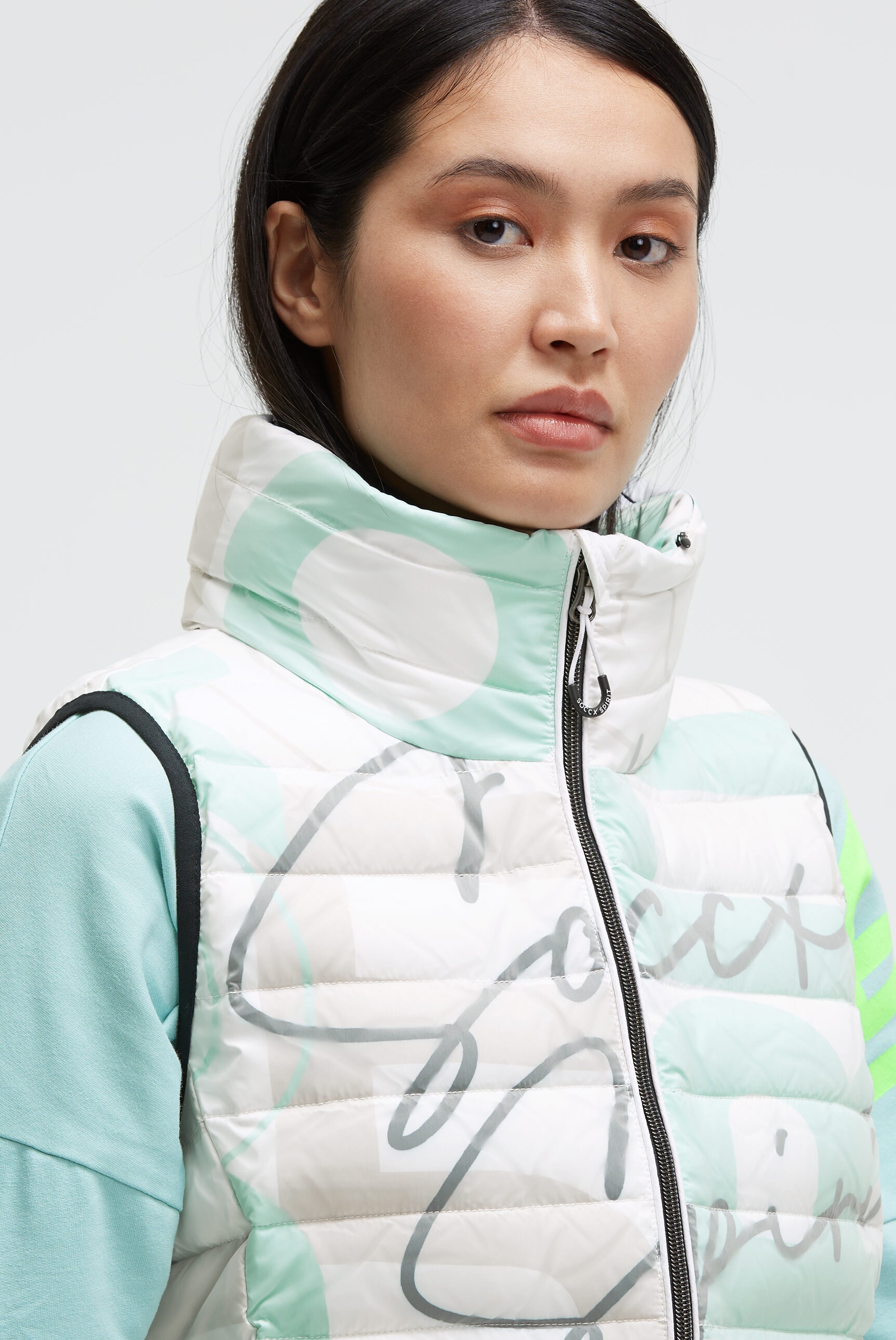 SOCCX Steppweste mit integrierter Kapuze im Stehkragen