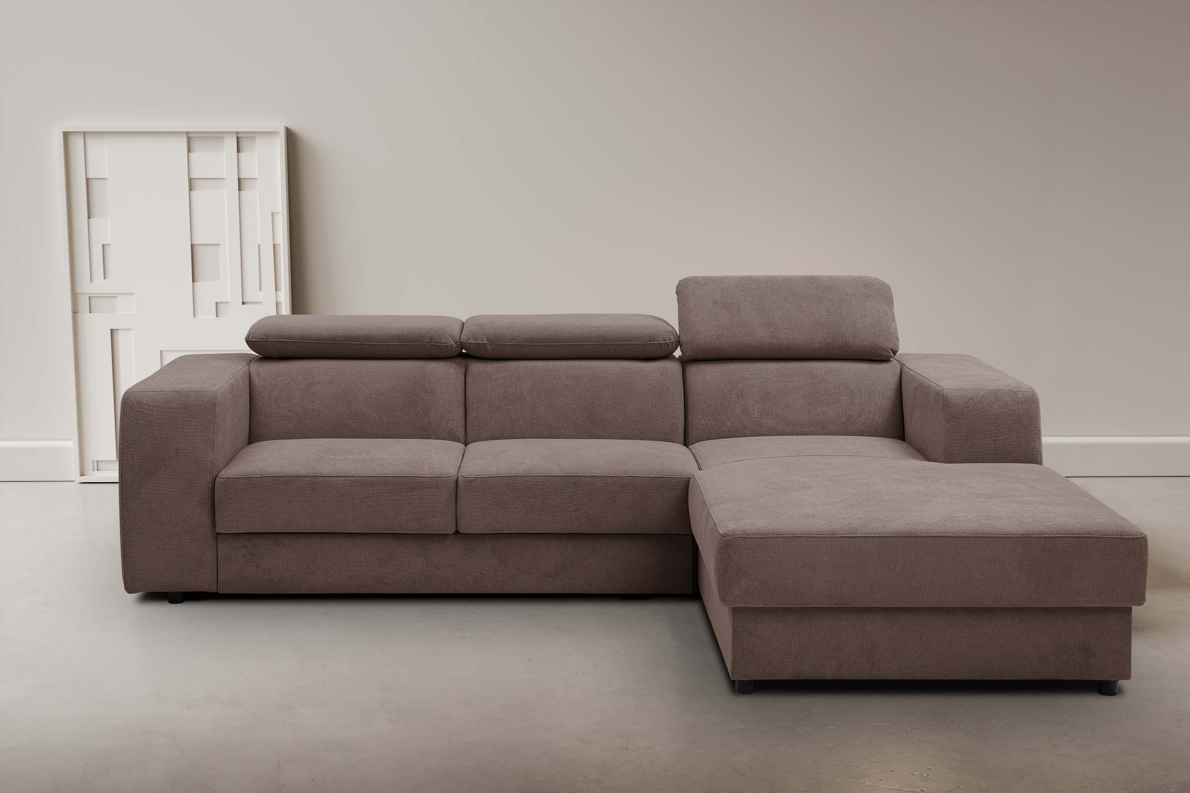 WERK2 Ecksofa "Cherry 270 x 192 cm modern und bequem" Luxus-Microfaser Chenille, L-Form, XXL, Schlaffunktion, Bettkasten