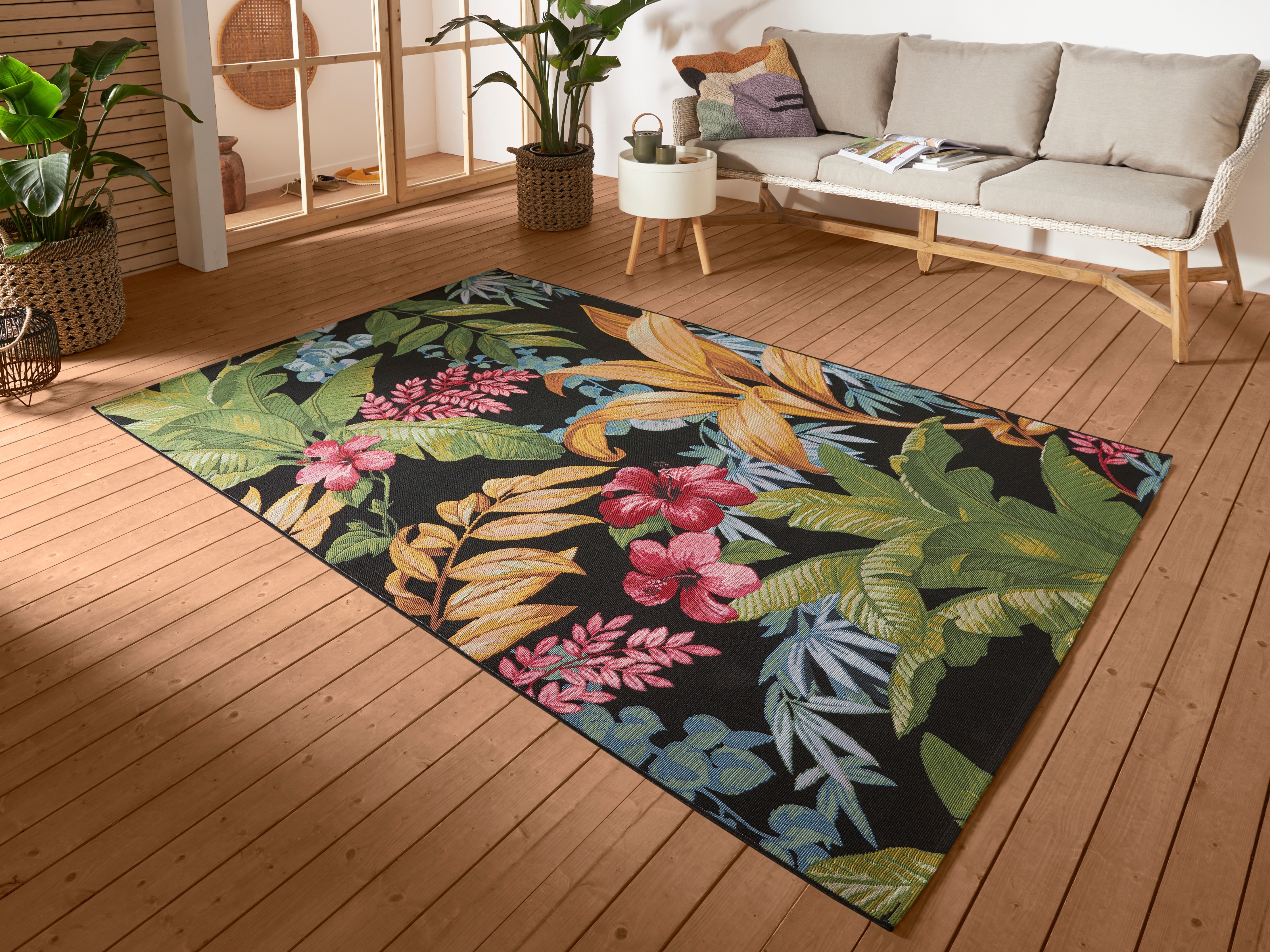 HANSE Home 1100000002199 "Tropical Flowers" rechteckig 3 mm Höhe In-& Outdoor, Teppich, Wetterfest, Balkon, Garten, Wohnzimmer, Floral
