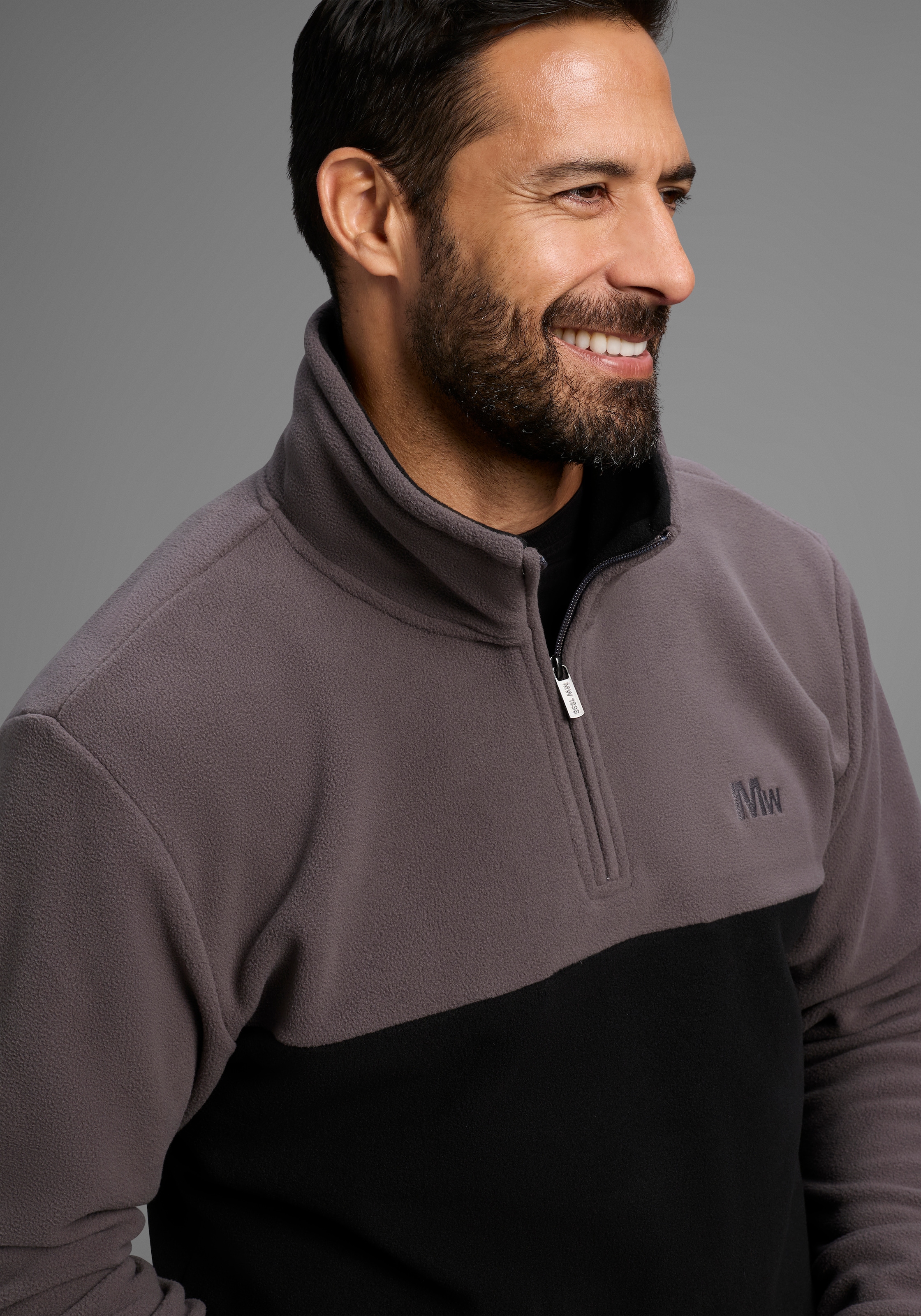 Man's World Fleecepullover, Troyer mit Kontrast-Part, ideal für den Übergang
