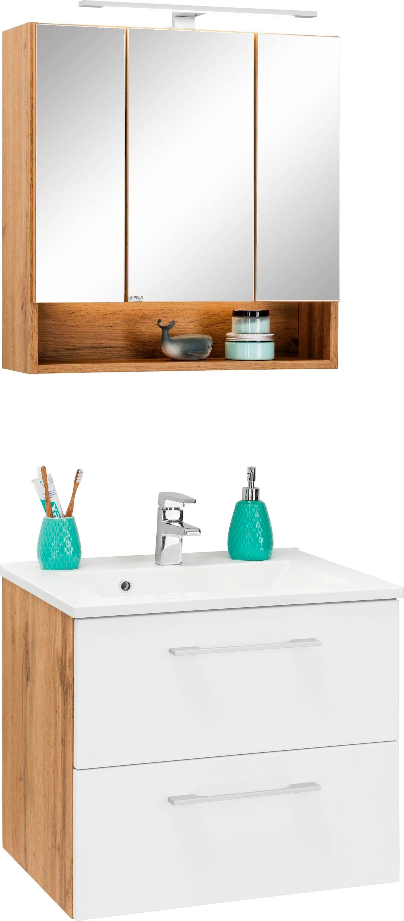 welltime Badmöbel-Set »Soria«, (2 St.), Waschtisch Breite 60 cm, Spiegelschrank