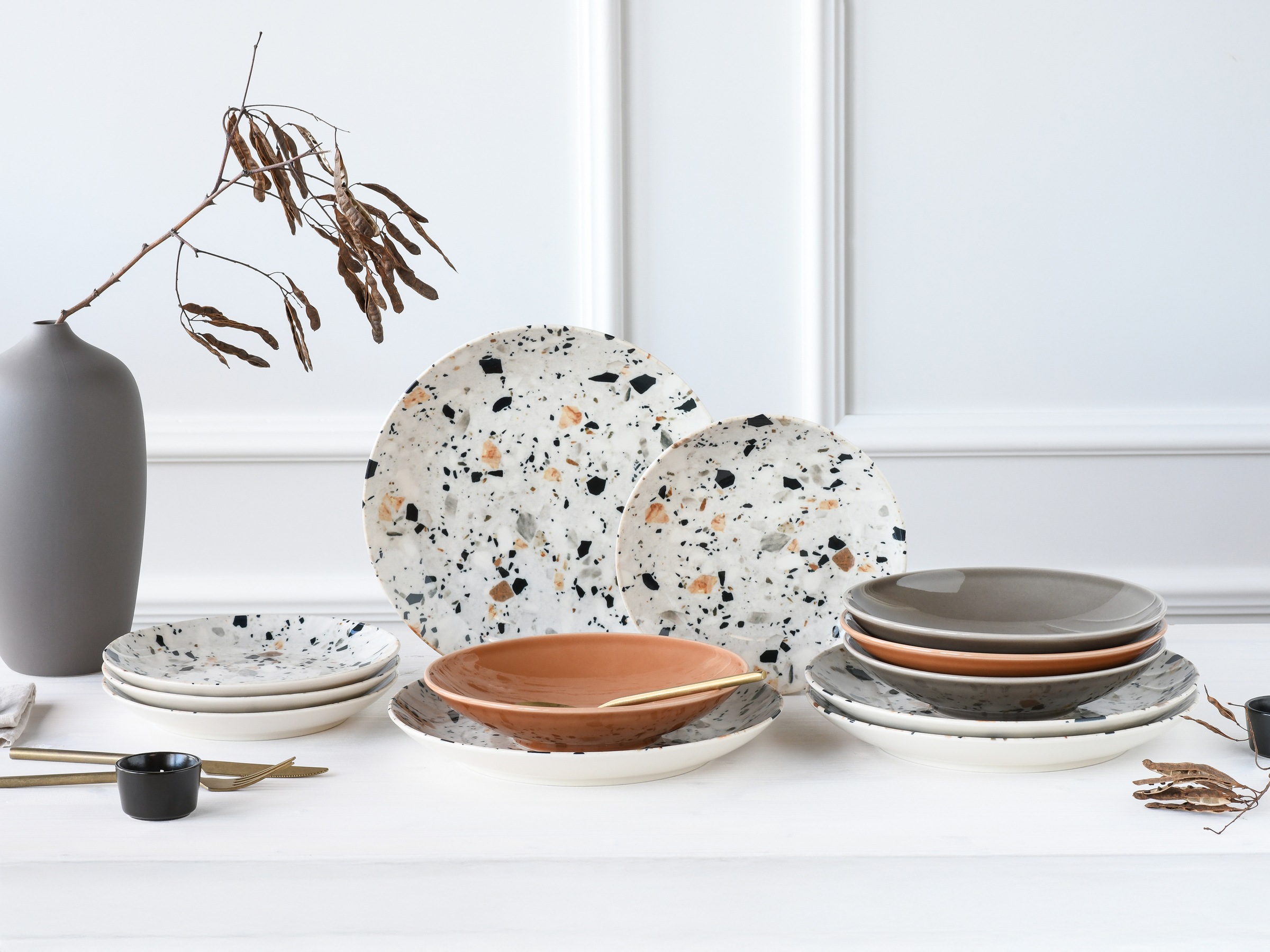 CreaTable Teller-Set »Terrazzo Mix, Tellerset 12-tlg.« Unregelmäßige Steine, Steinoptik