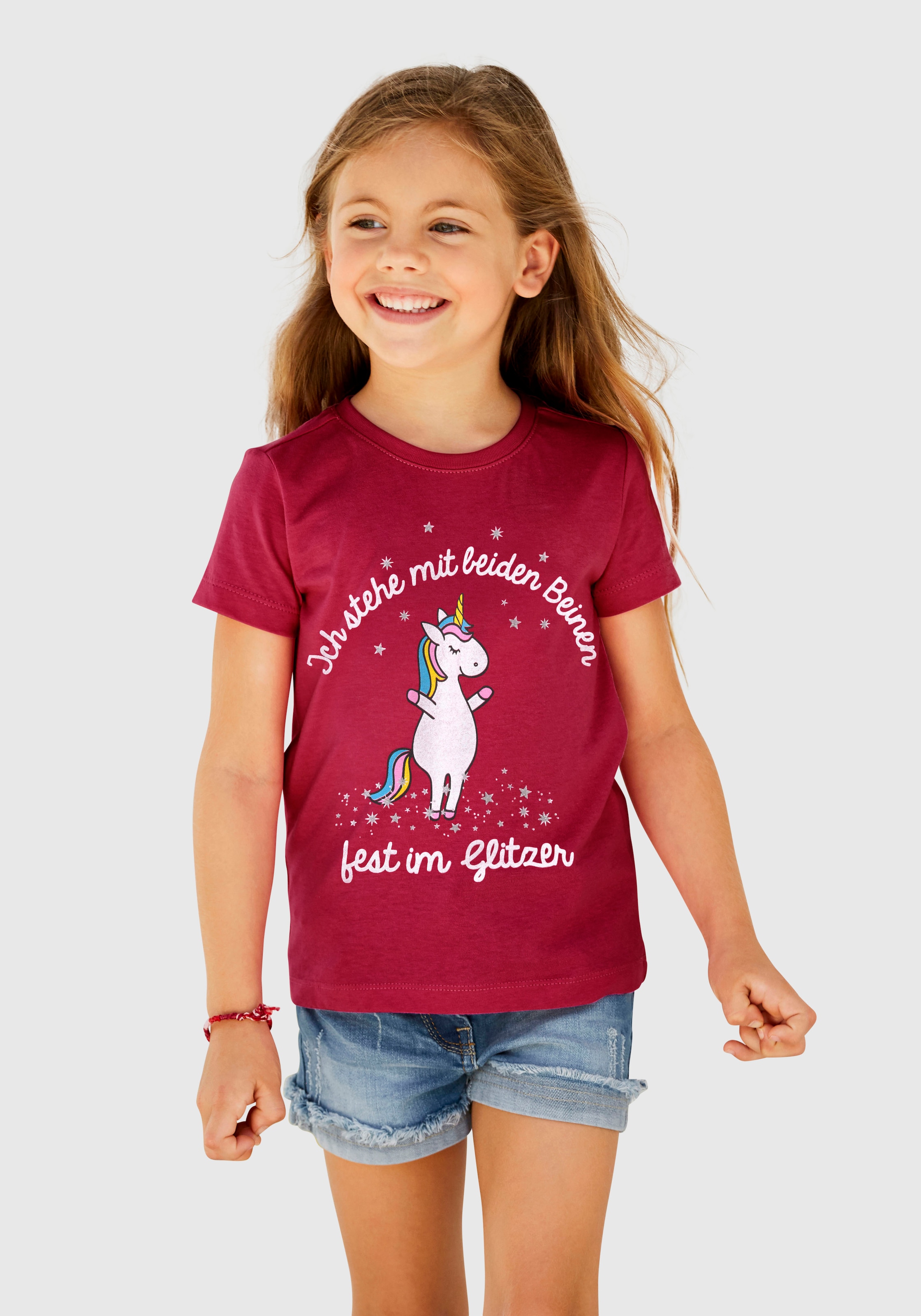 KIDSWORLD T-Shirt »für kleine Mädchen«, Druck "Einhorn" mit Glitzereffekten