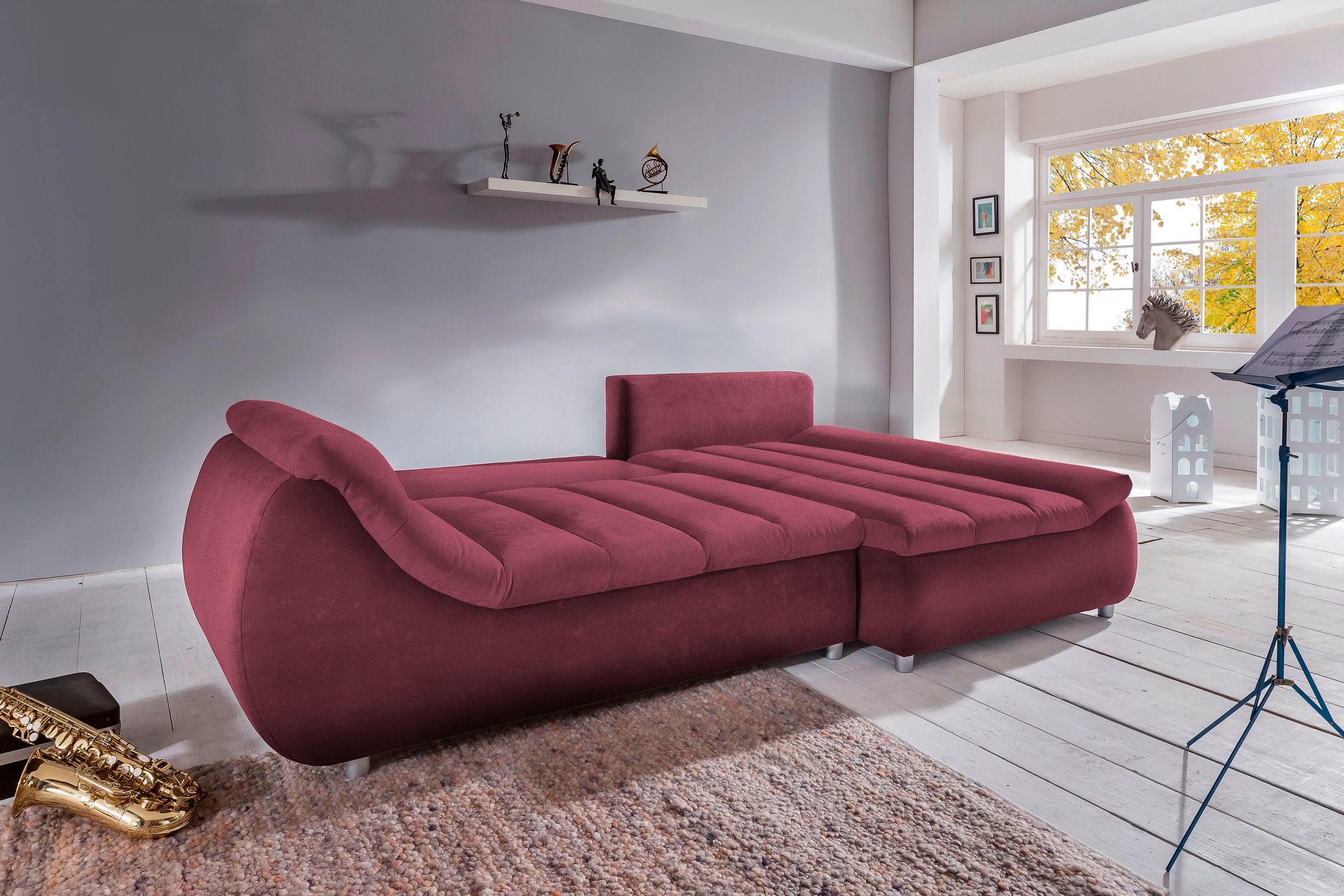INOSIGN Ecksofa »Imola elegant und bequem, aktuelle Steppung im Sitz, L-Form«, wahlweise mit Bettfunktion