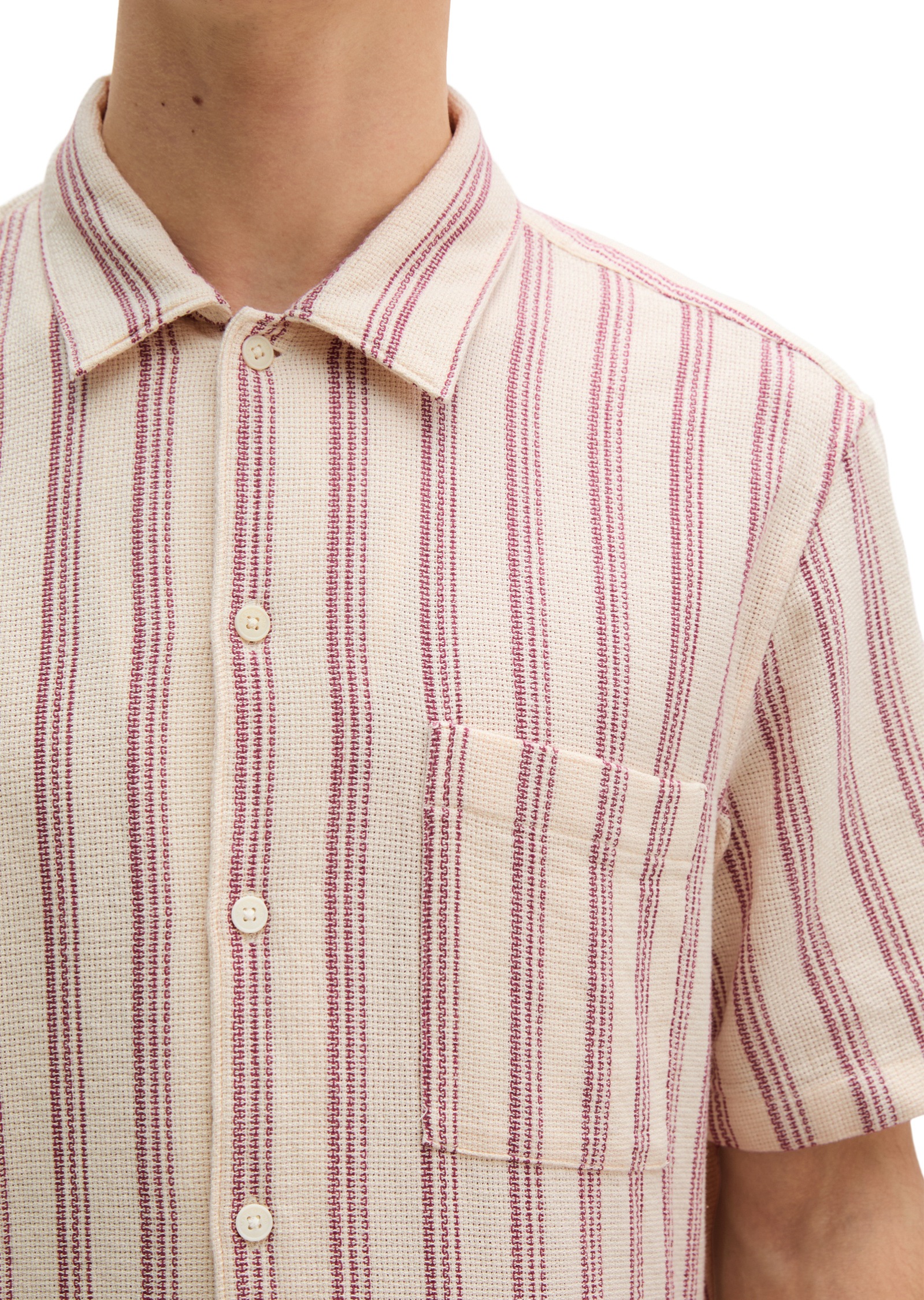 Kurzarmhemd MARC O'POLO "aus Bio-Baumwolle in Leno-Weave", Herren, Gr. S, Normalgrößen, light beige, Obermaterial: 100% Baumwolle, gestreift, regular fit normal, normaler Saum, Hemden 5